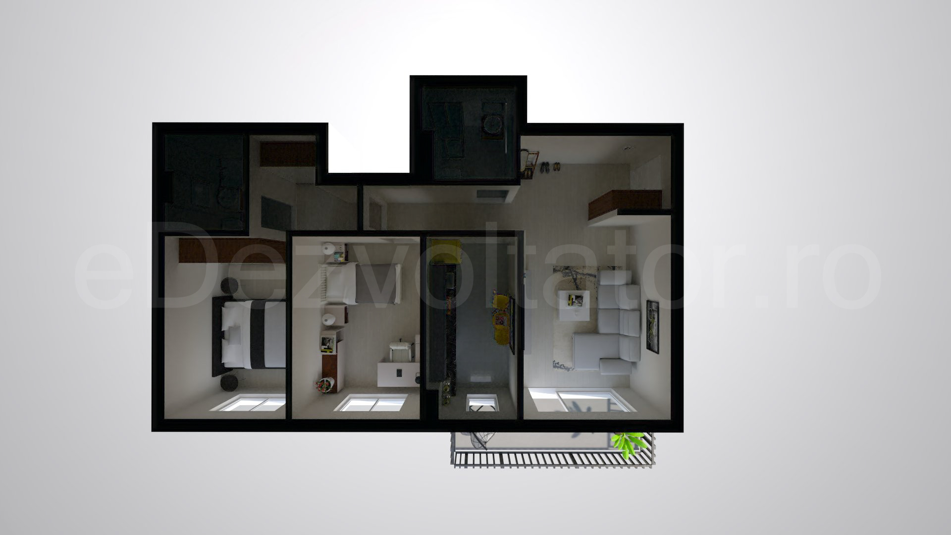 Simulare iluminat natural  Apartament 3 Camere 78mp HILS Pallady Apartments