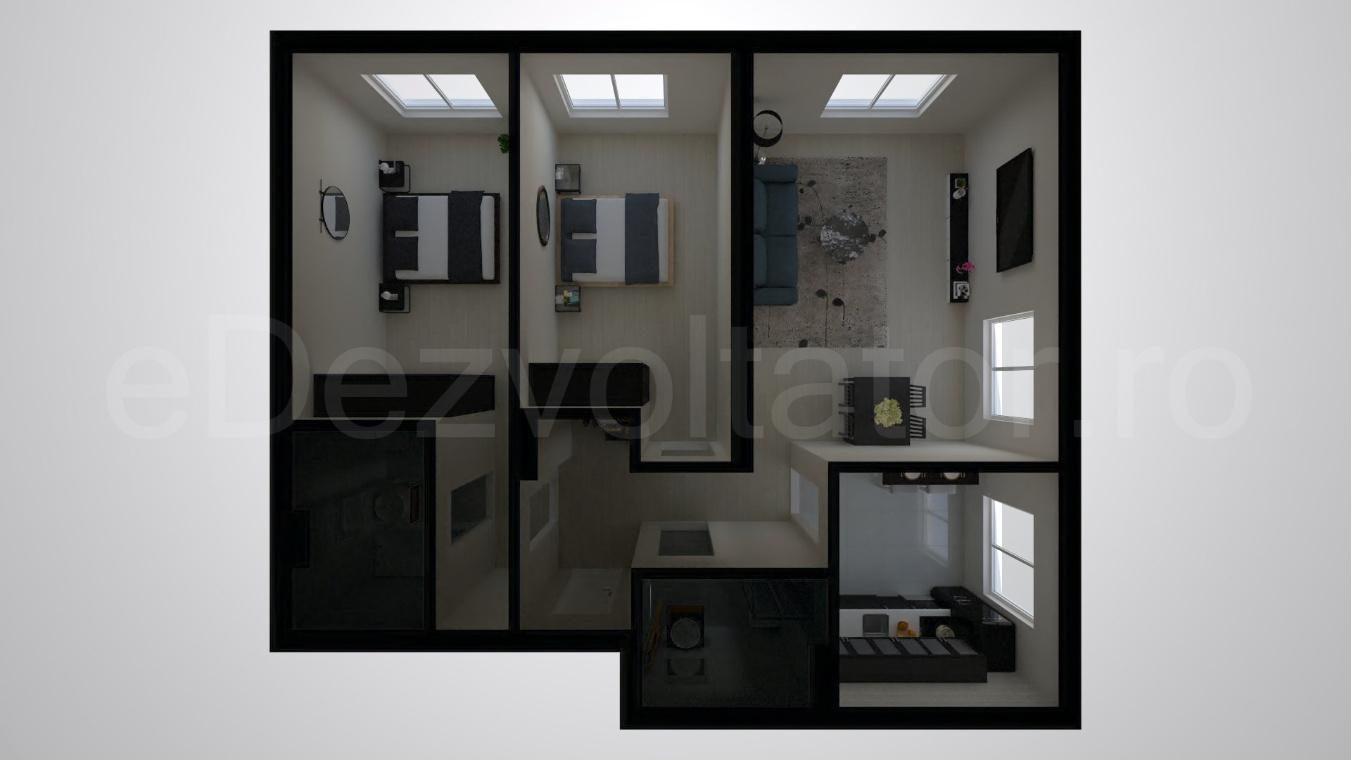 Simulare iluminat natural  Apartament 3 camere 75 mp HILS Pallady Apartments