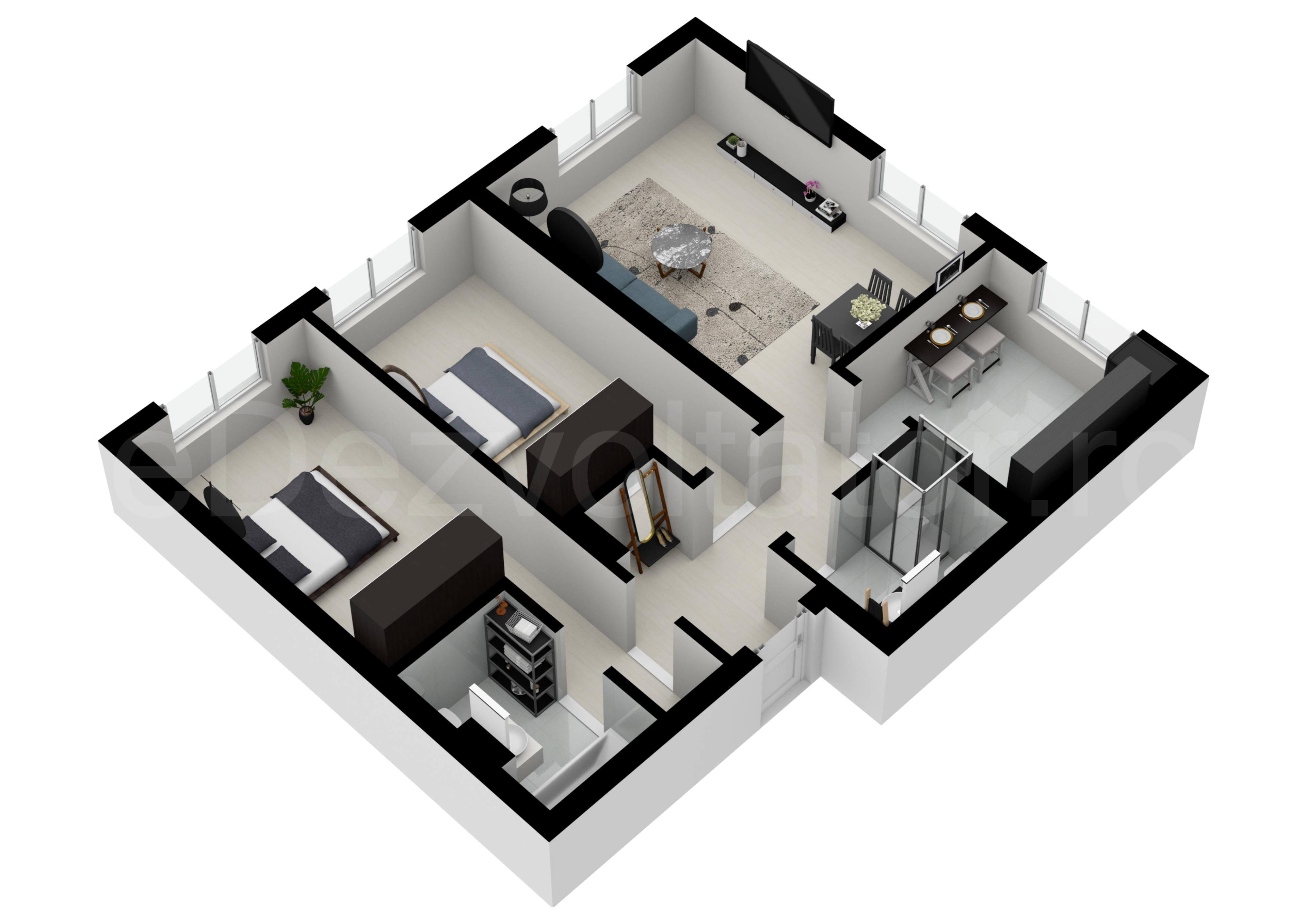 Apartament 3 Camere 75mp HILS Pallady Apartments Proiecție 3D 