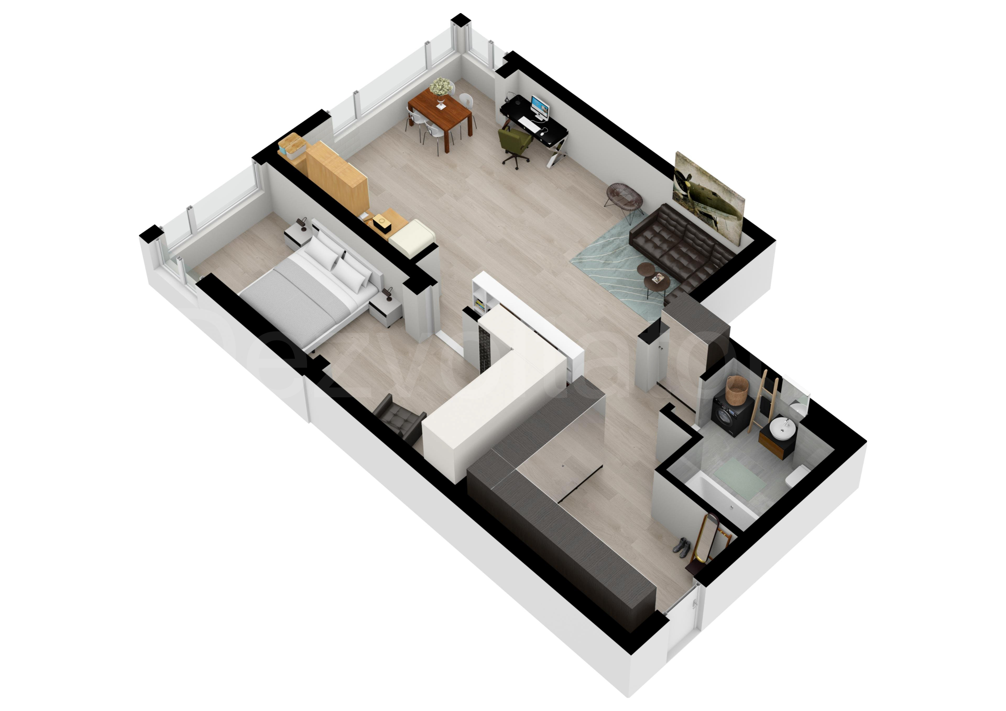 Proiecție 3D Apartament 2 camere 84 mp Ivory Residence