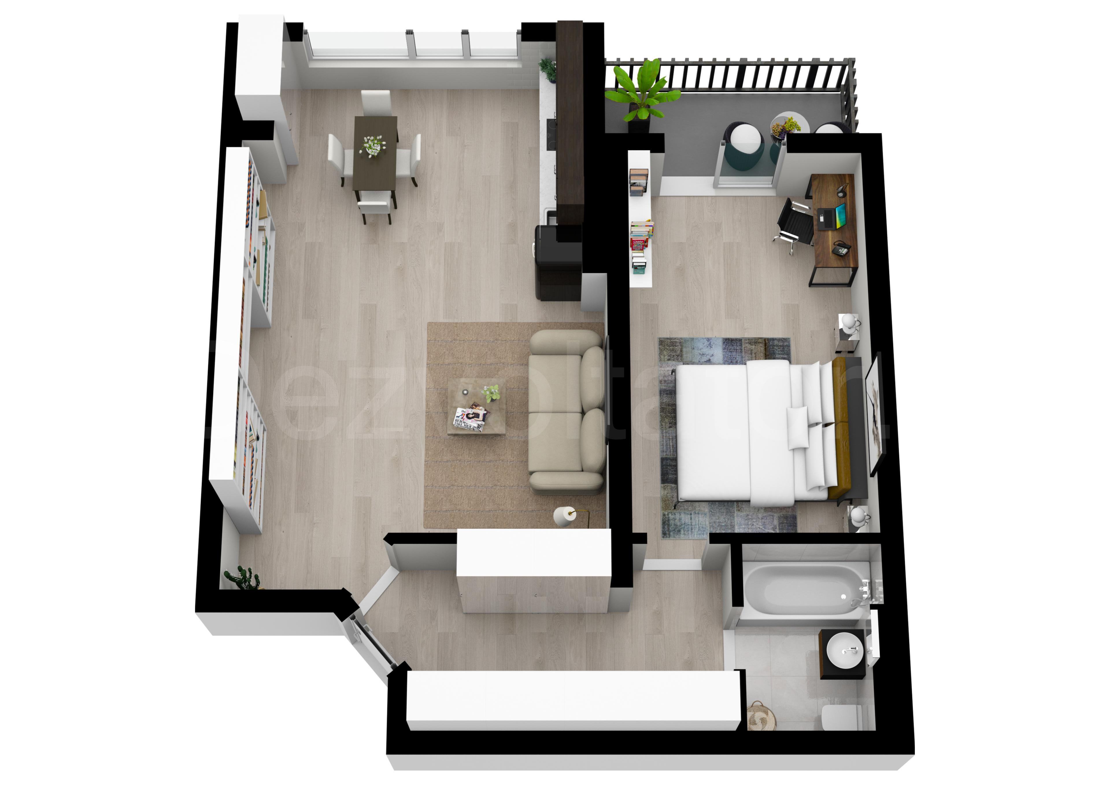 Proiecție 3D Apartament 2 camere 72 mp Ivory Residence