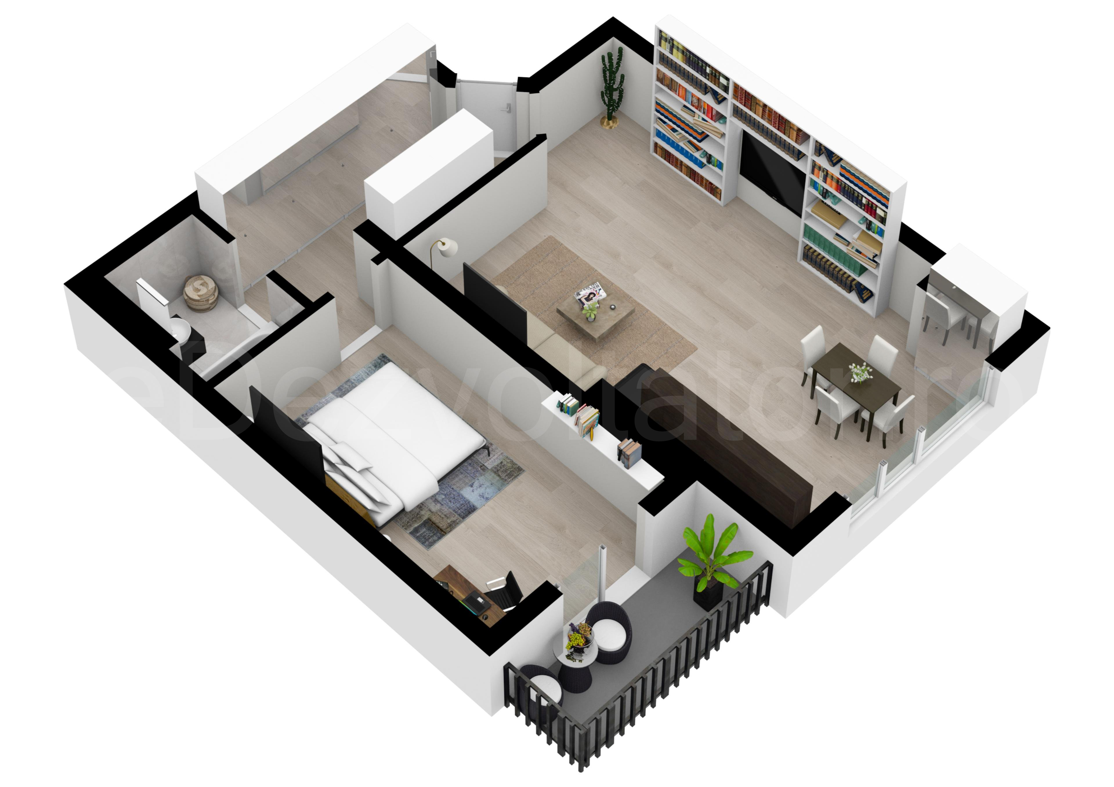 Apartament 2 Camere 72mp Ivory Residence Proiecție 3D 