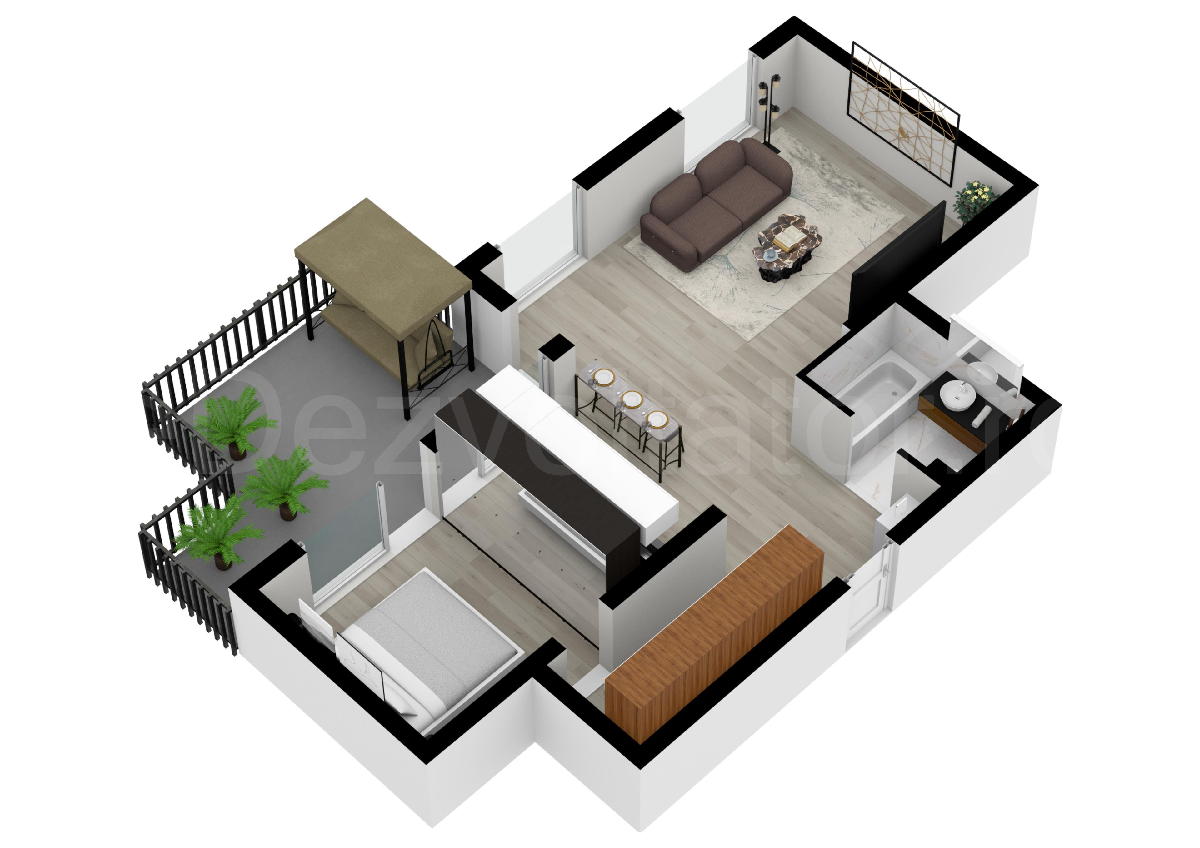 Proiecție 3D Apartament 2 camere 74 mp Core Timpuri Noi
