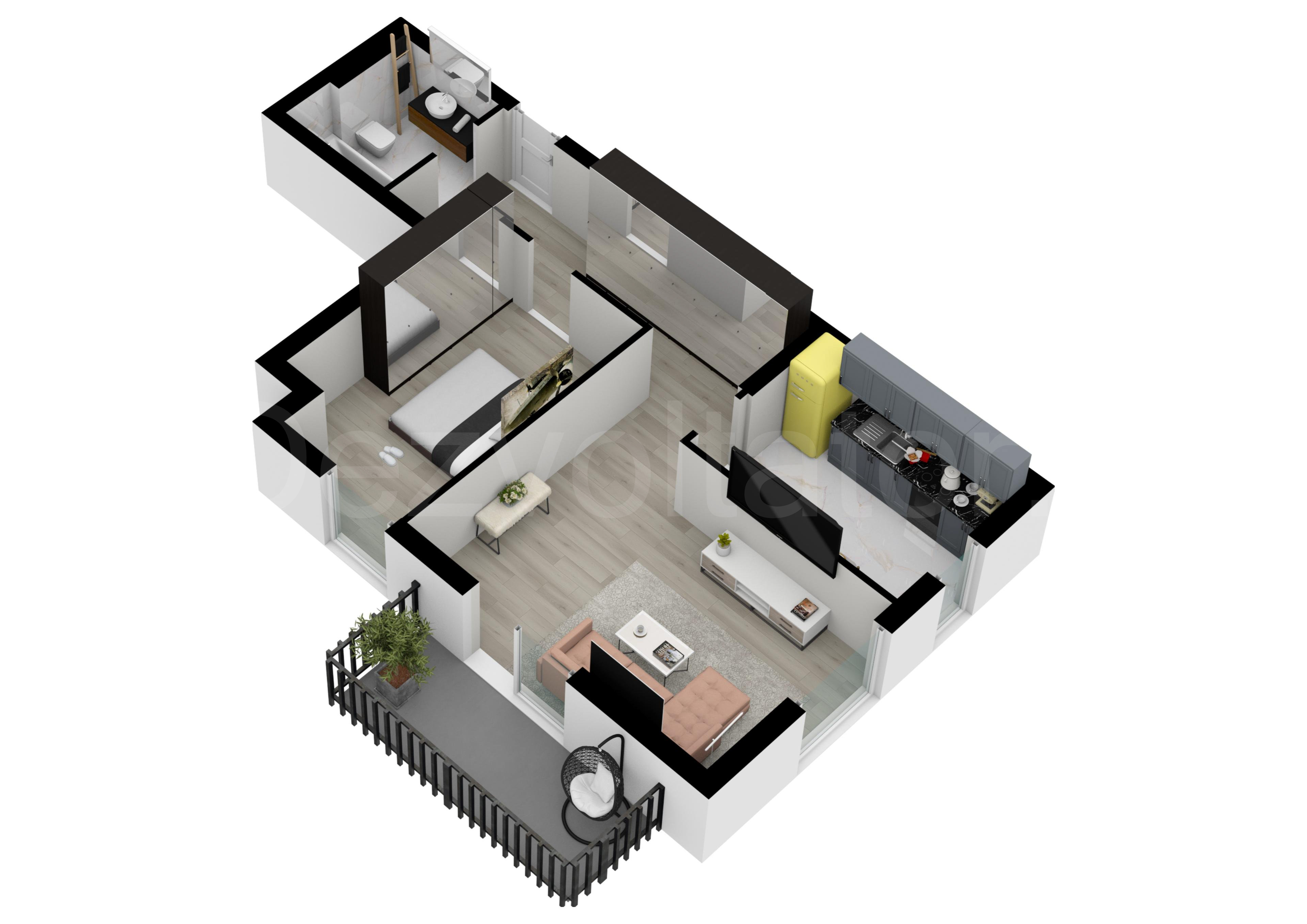 Proiecție 3D Apartament 2 camere 61 mp Core Timpuri Noi