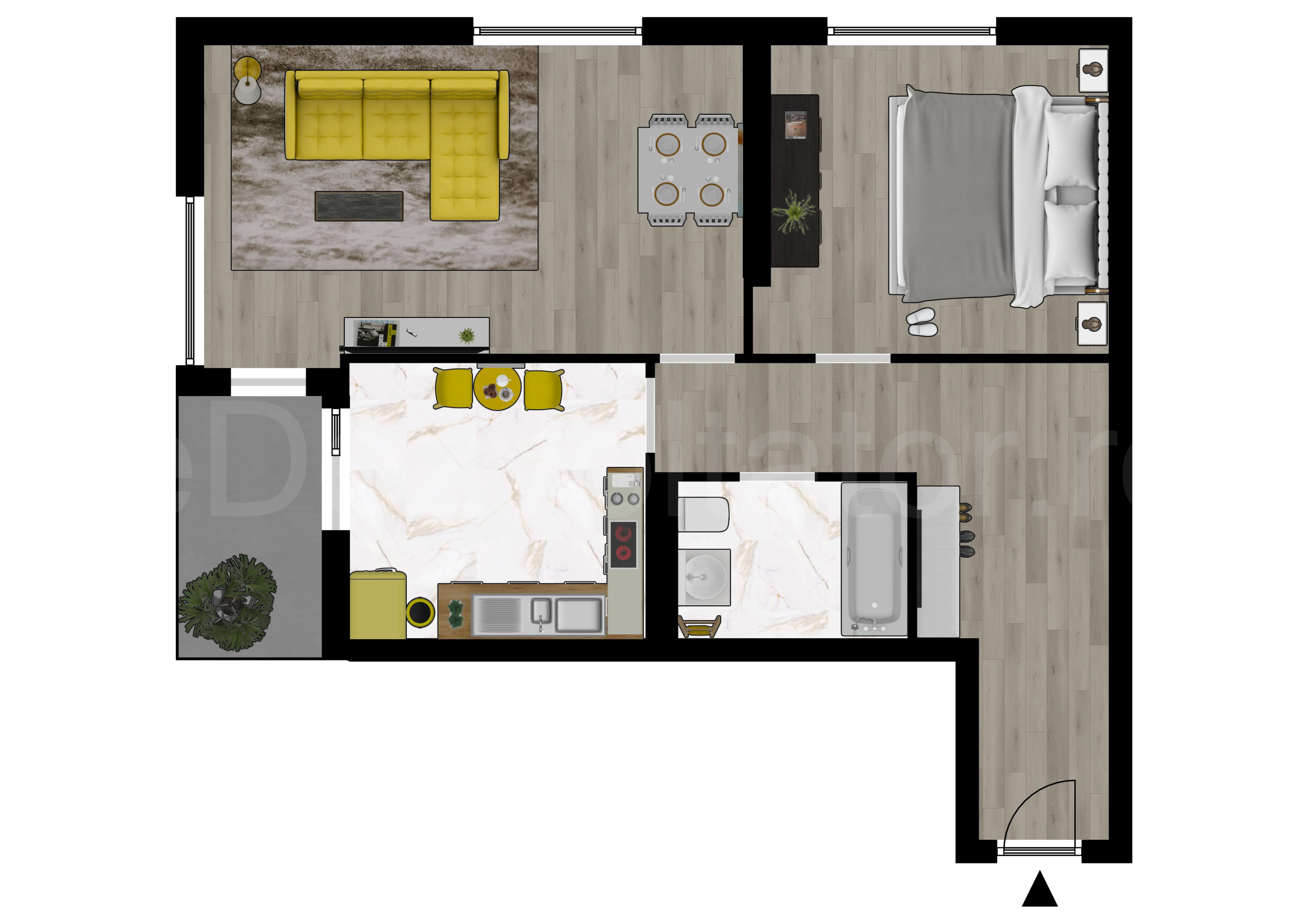 Proiecție 2D Apartament 2 Camere 62mp Core Timpuri Noi 