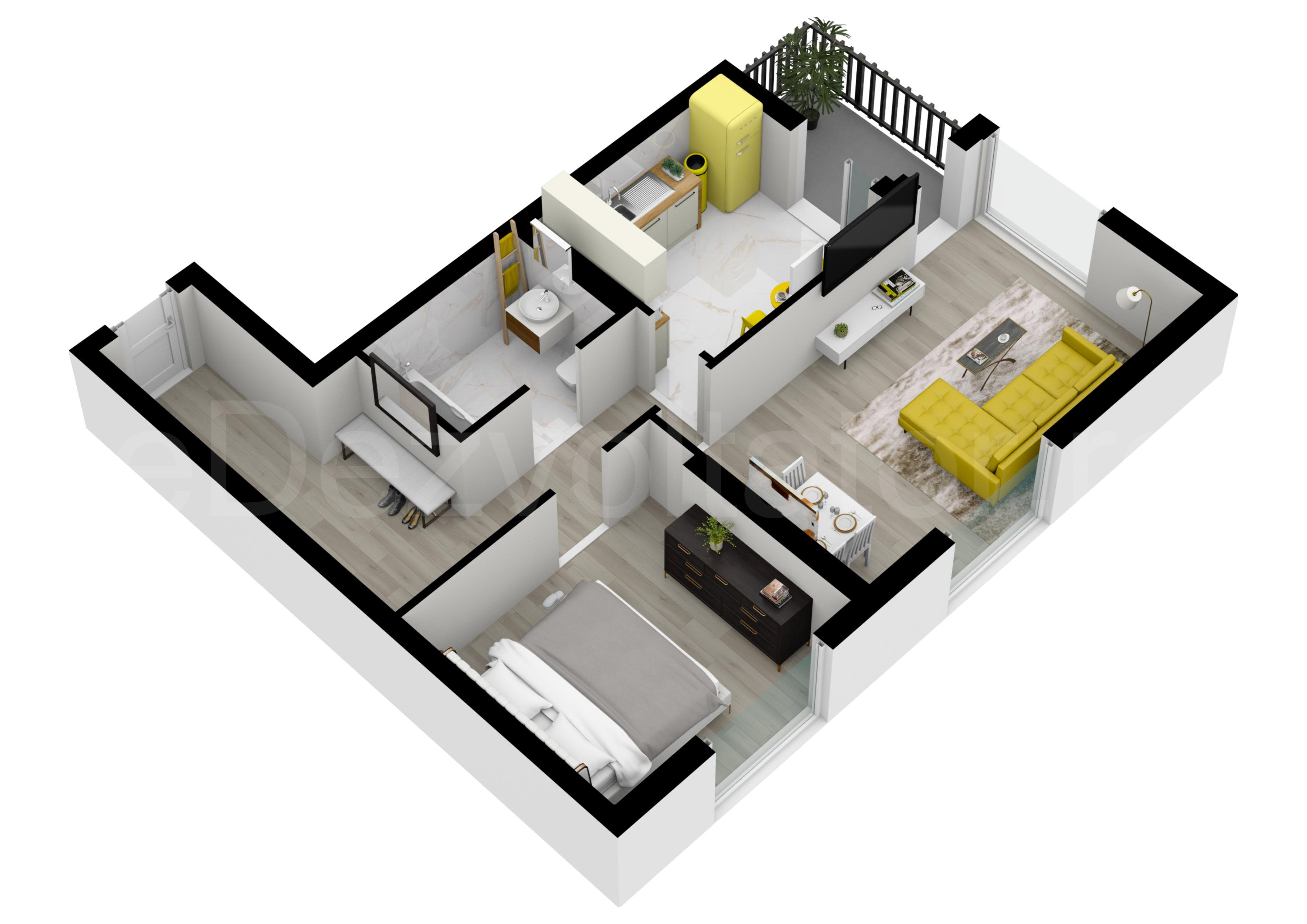 Apartament 2 Camere 62mp Core Timpuri Noi Proiecție 3D 