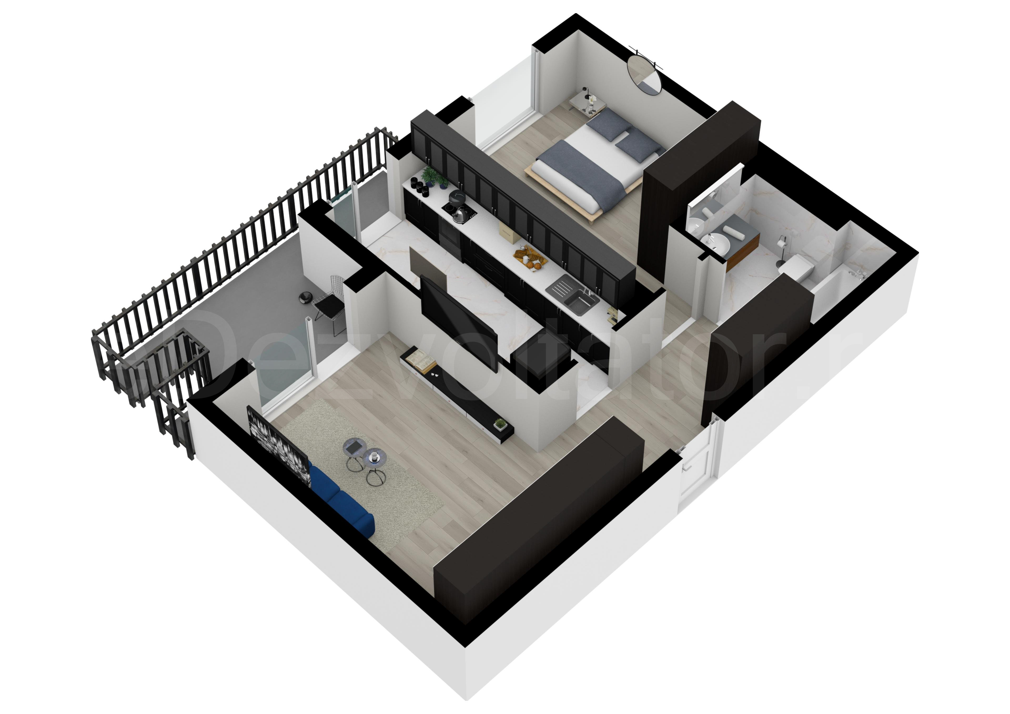 Proiecție 3D Apartament 2 Camere 63mp Core Timpuri Noi