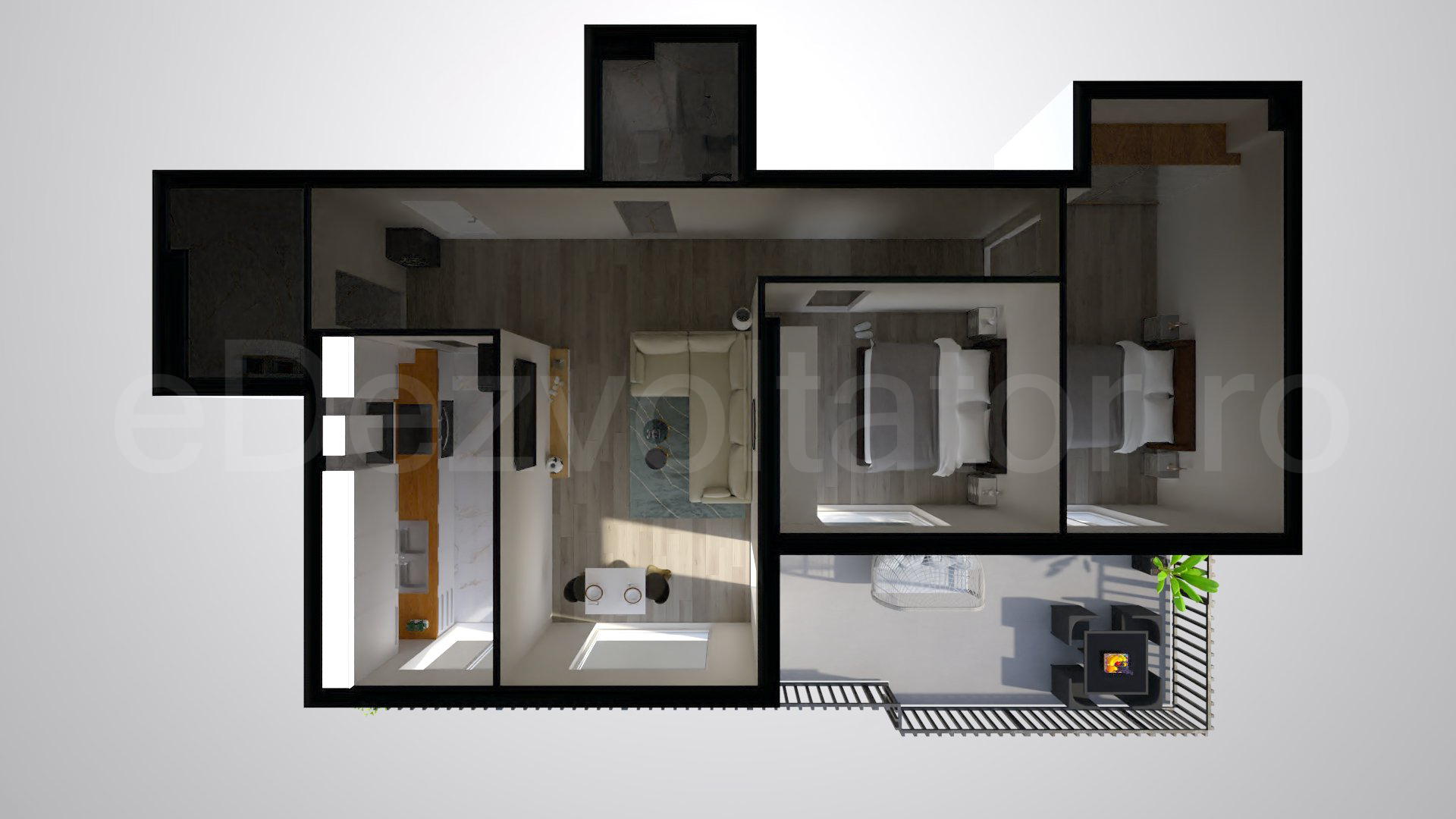 Simulare iluminat natural  Apartament 3 camere 105 mp Core Timpuri Noi