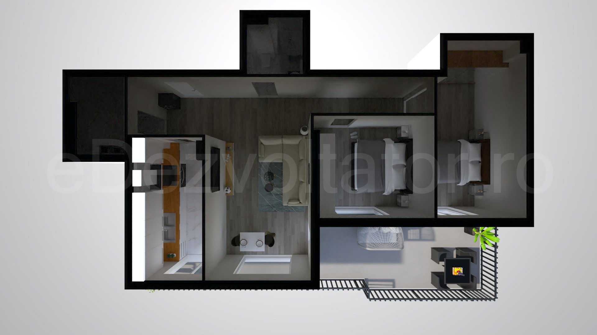 Simulare iluminat natural  Apartament 3 camere 105 mp Core Timpuri Noi