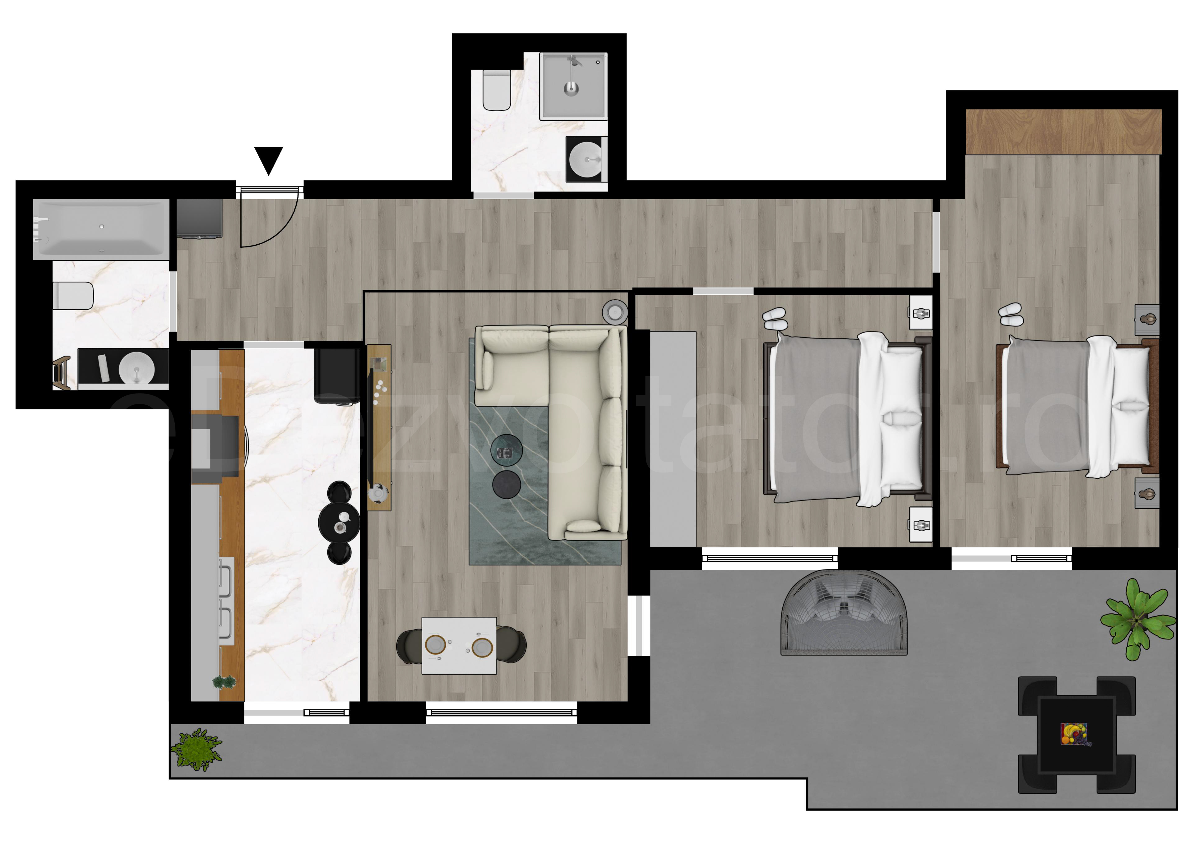 Proiecție 2D Apartament 3 Camere 105mp Core Timpuri Noi 