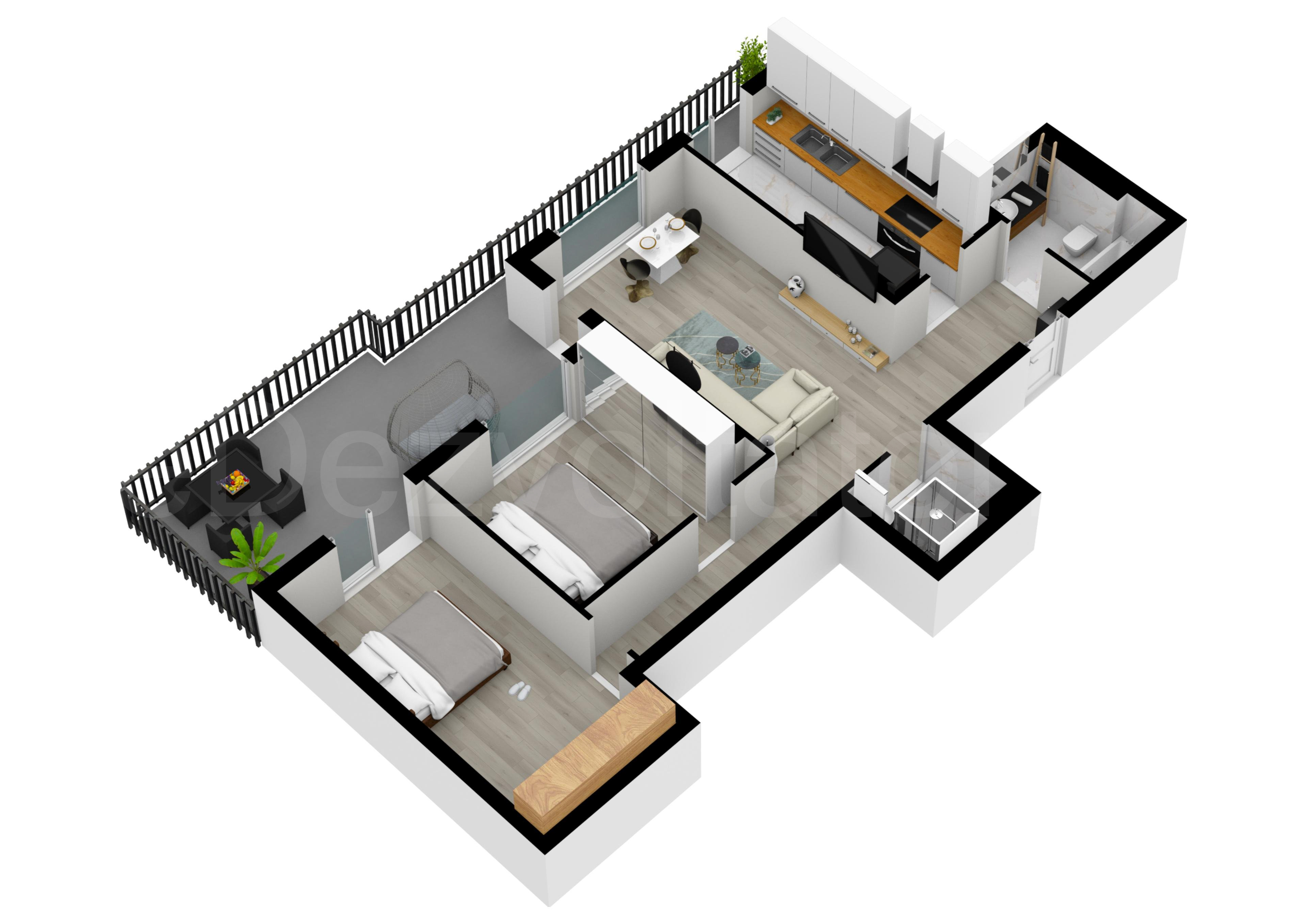 Proiecție 3D Apartament 3 camere 105 mp Core Timpuri Noi