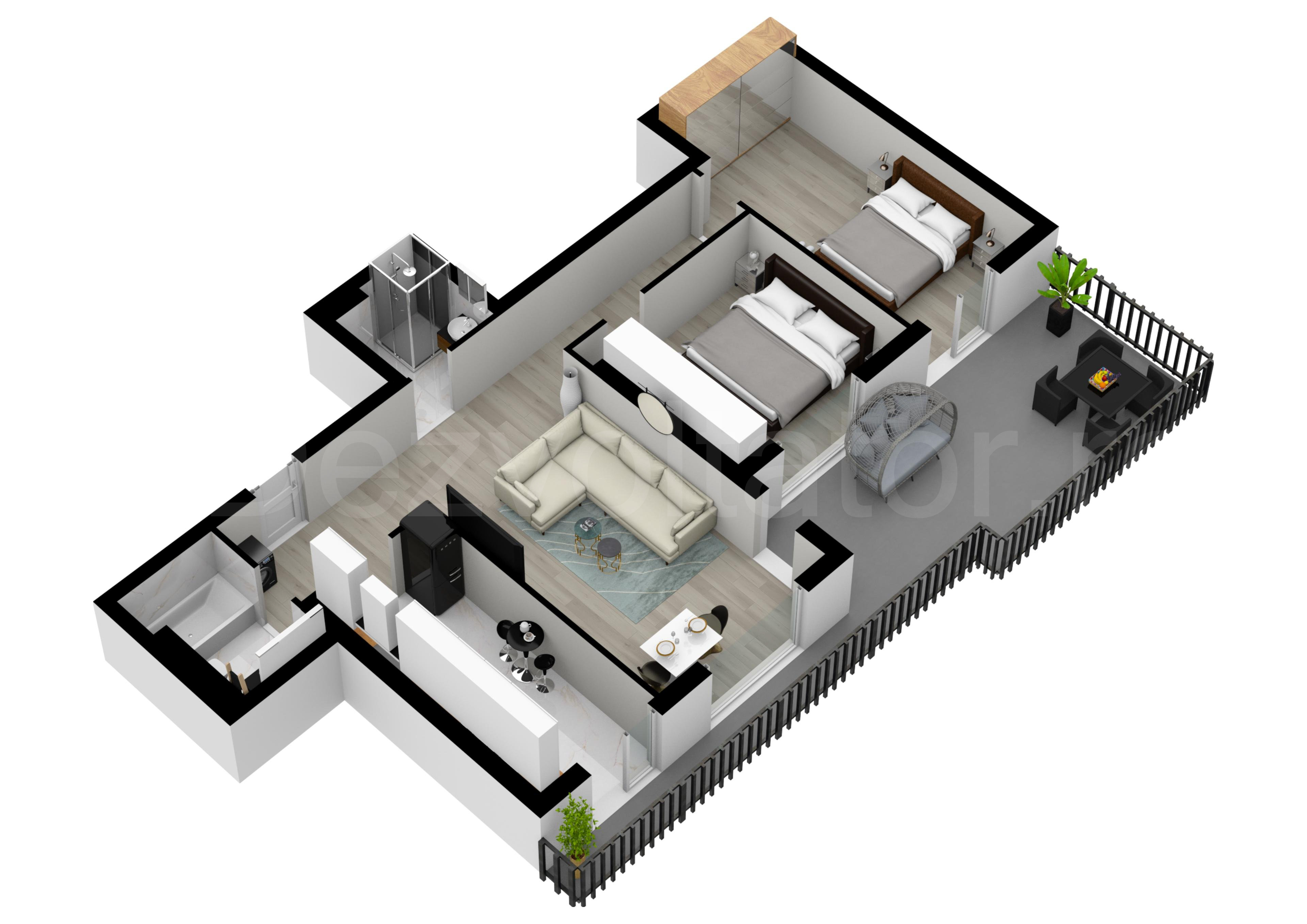 Apartament 3 Camere 105mp Core Timpuri Noi Proiecție 3D 