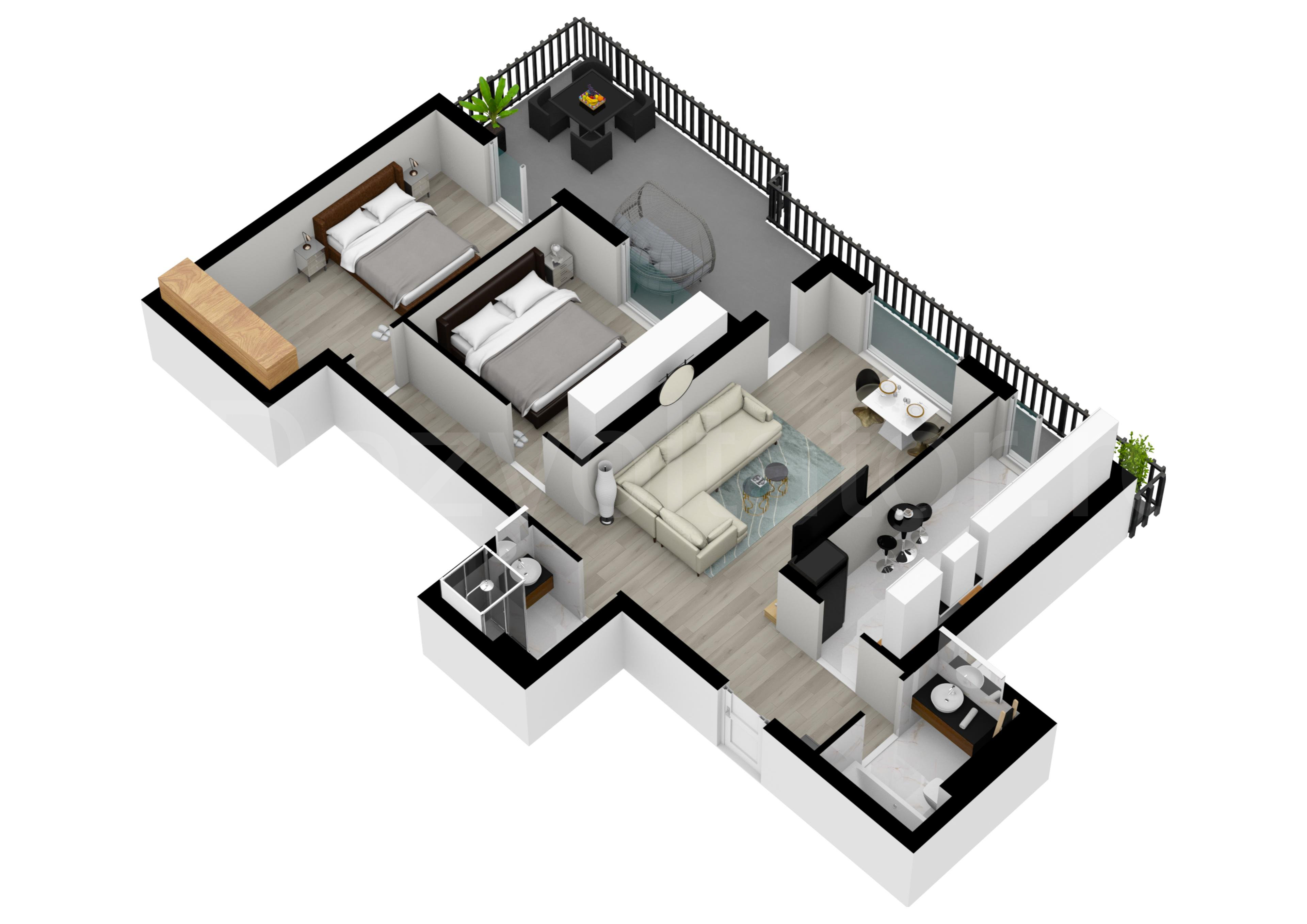 Apartament 3 Camere 105mp Core Timpuri Noi Proiecție 3D 