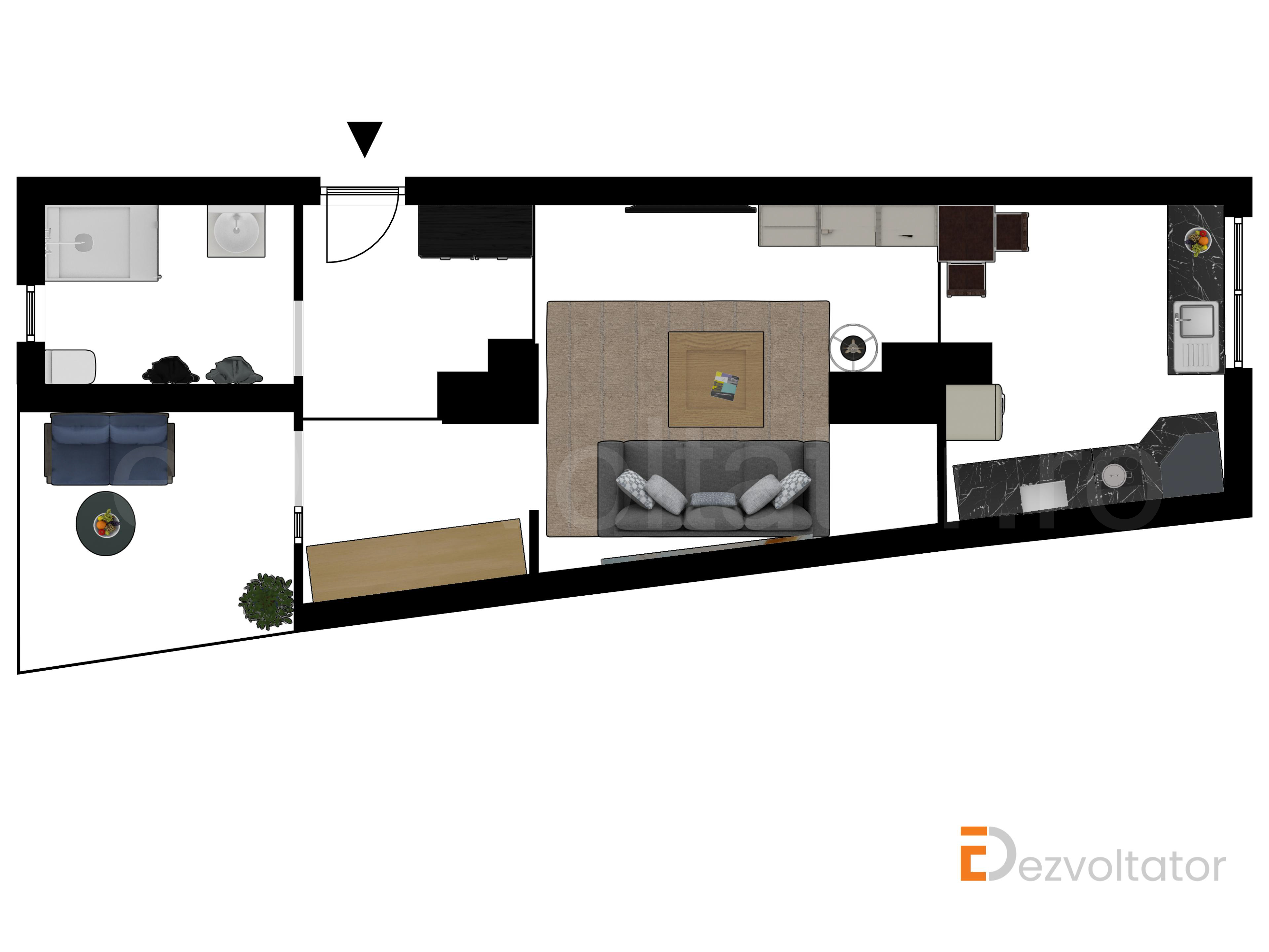Proiecție 2D Studio 46 mp Avrig Park Residence 
