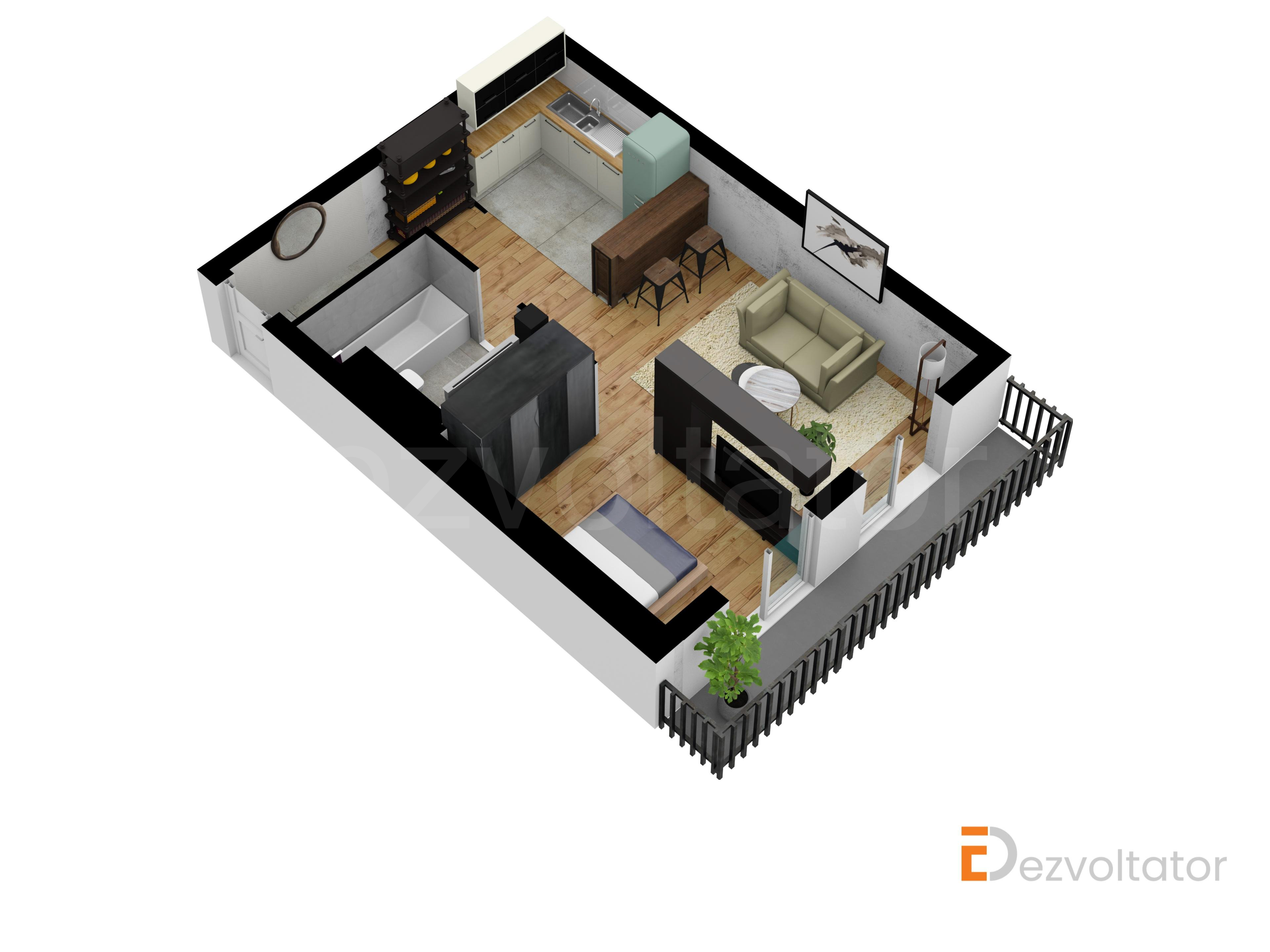 Garsonieră 48mp Avrig Park Residence Proiecție 3D 
