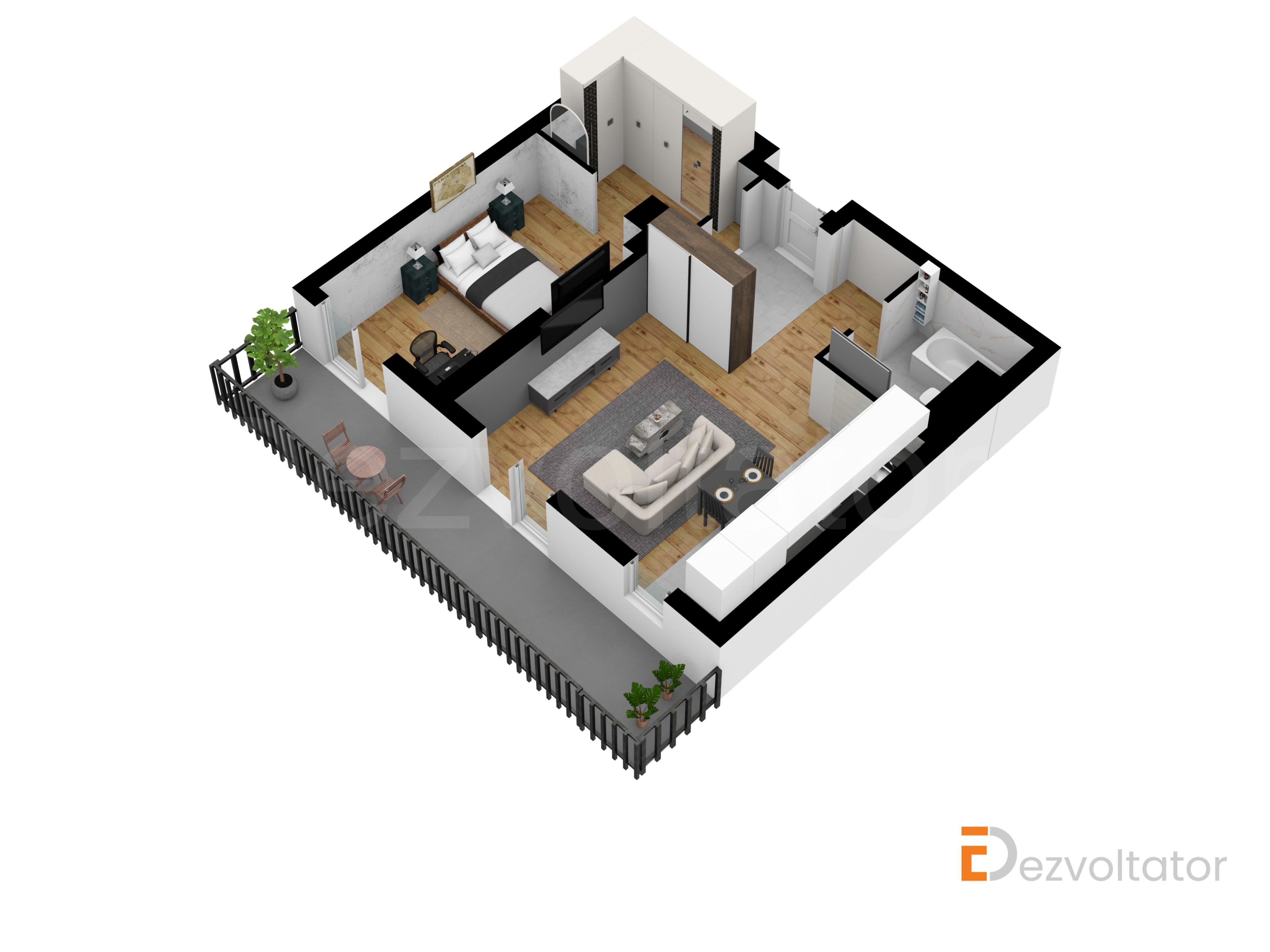 Proiecție 3D Apartament 2 Camere 71mp Avrig Park Residence