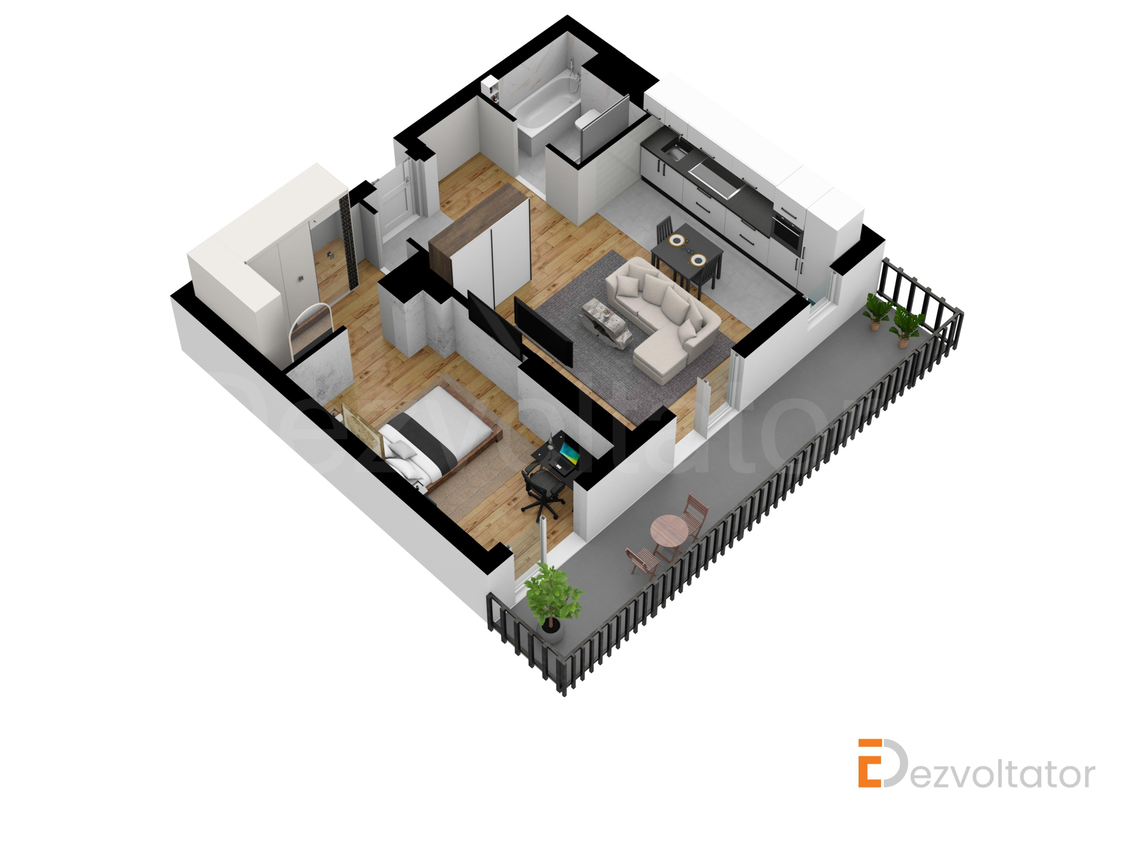 Apartament 2 Camere 71mp Avrig Park Residence Proiecție 3D 
