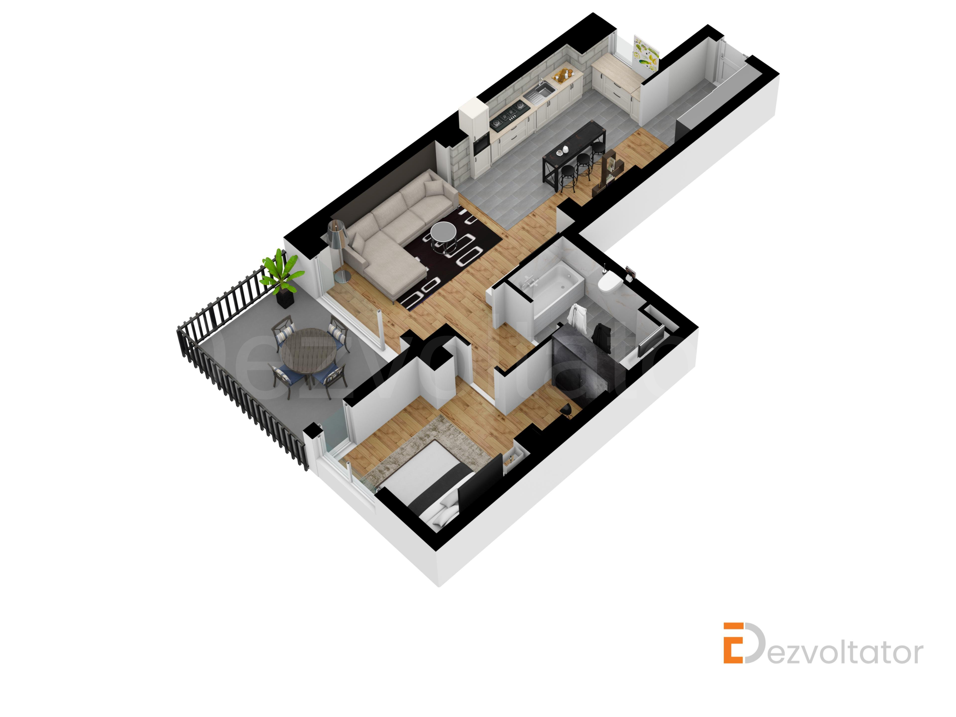 Apartament 2 Camere 75mp Avrig Park Residence Proiecție 3D 