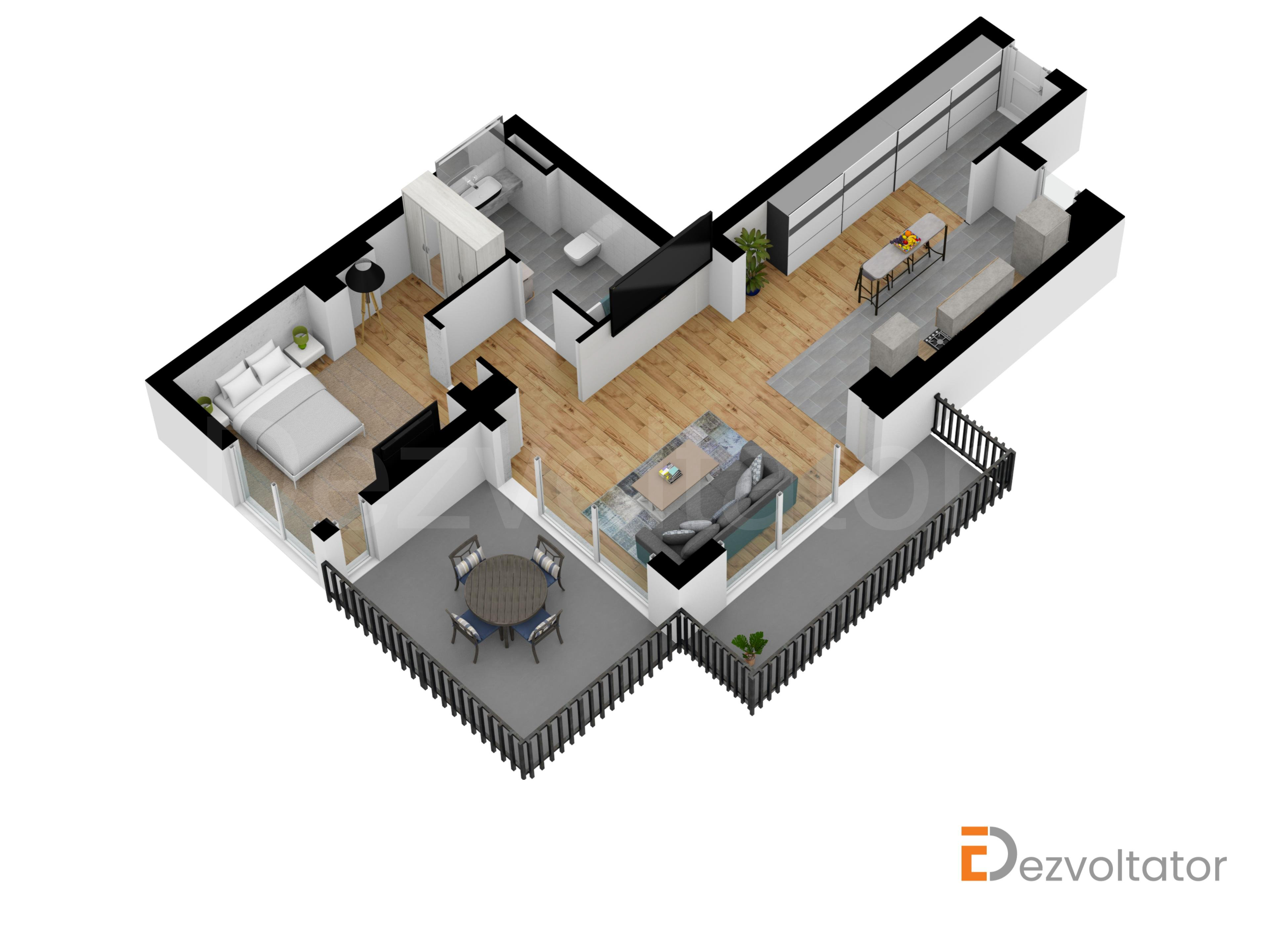Proiecție 3D Apartament 2 camere 83 mp Avrig Park Residence