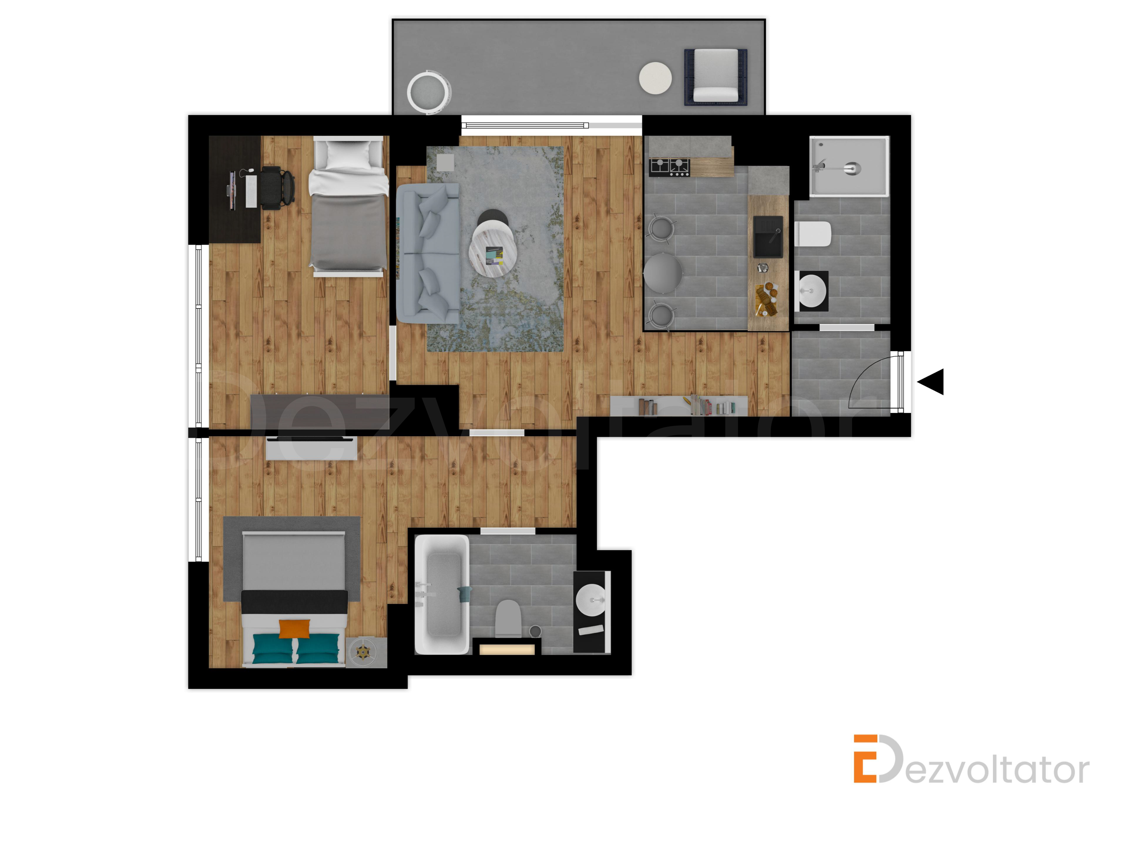 Proiecție 2D Apartament 3 camere 64 mp Avrig Park Residence 