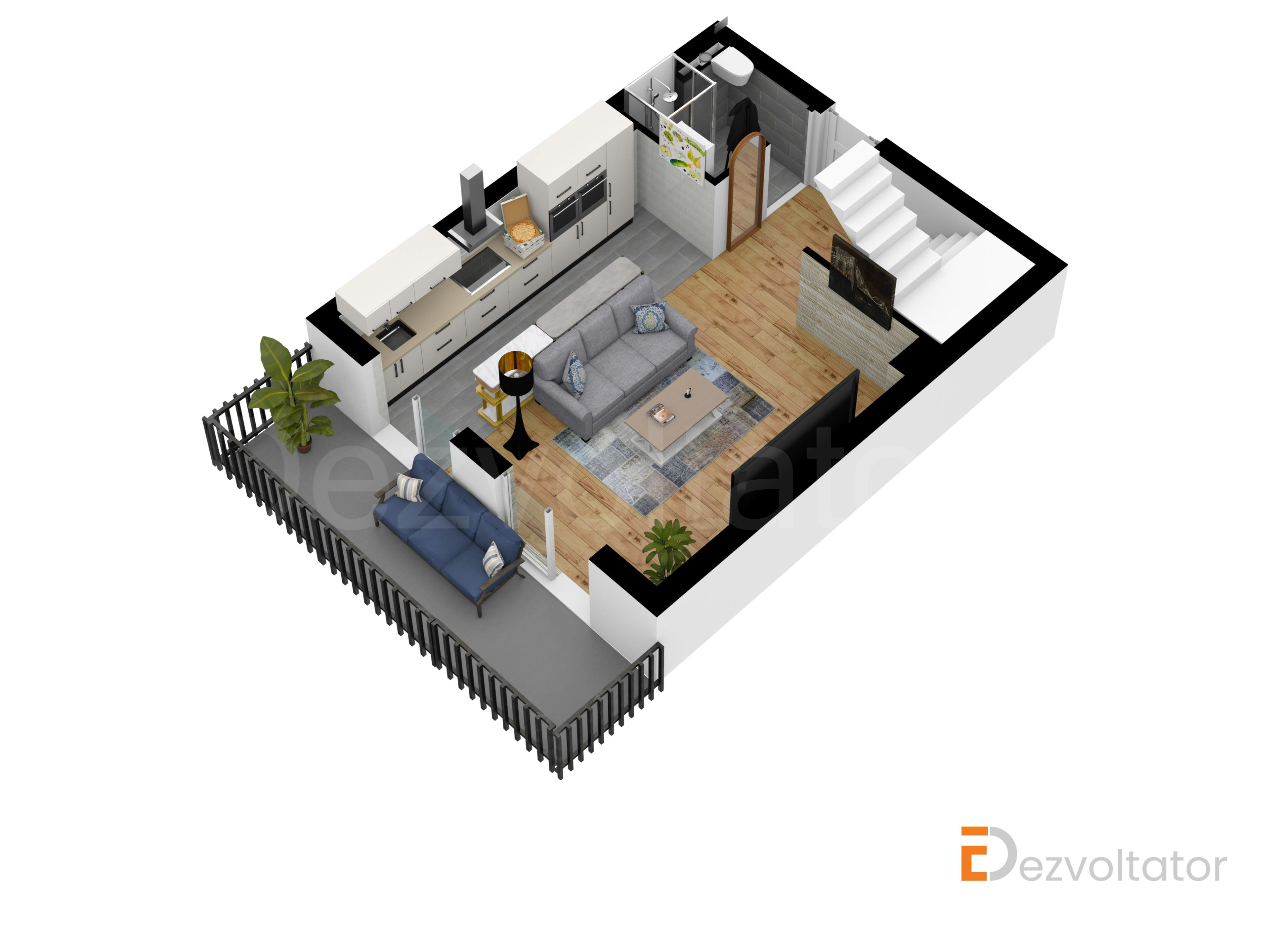 Proiecție 3D Apartament 3 camere 90 mp Avrig Park Residence