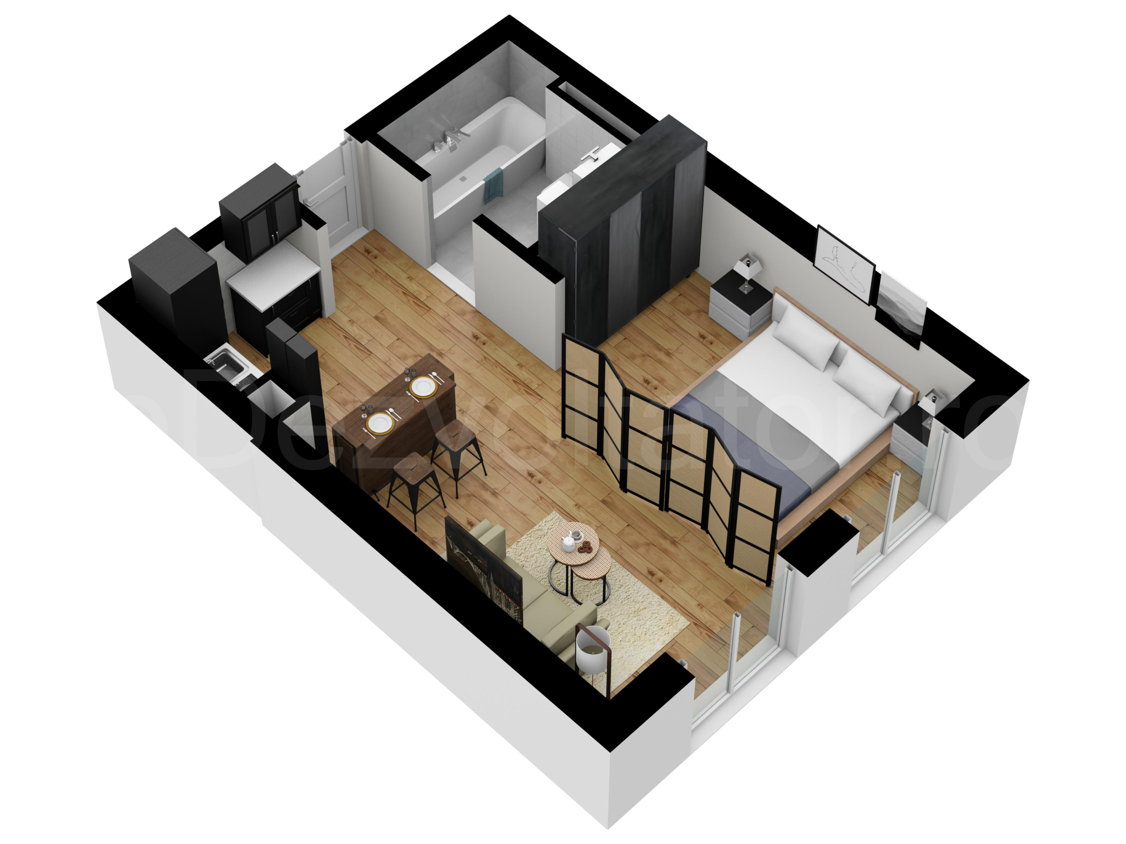 Garsonieră 37mp Avrig Park Residence Proiecție 3D 