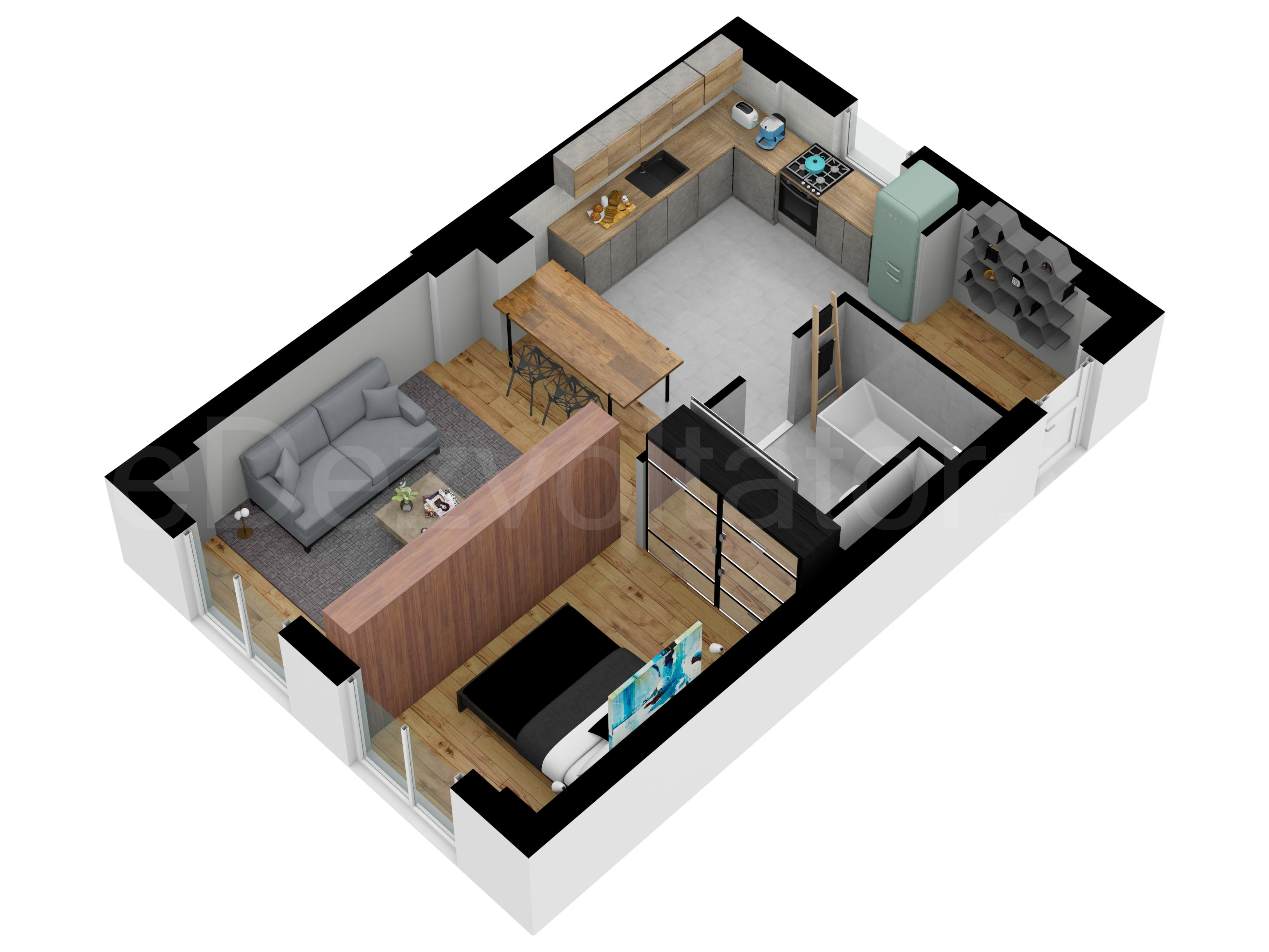 Proiecție 3D Garsonieră 47mp Avrig Park Residence