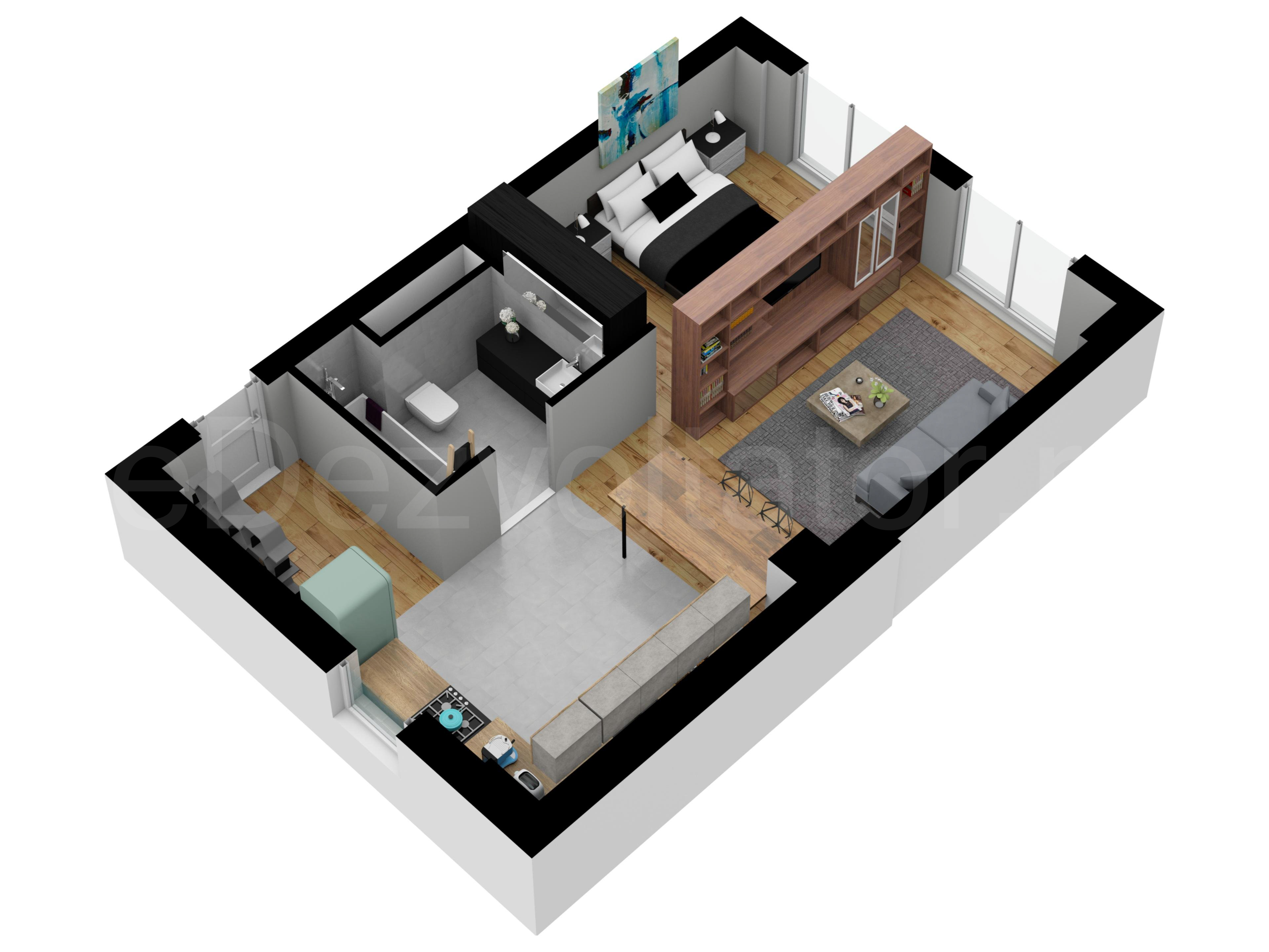 Garsonieră 47mp Avrig Park Residence Proiecție 3D 