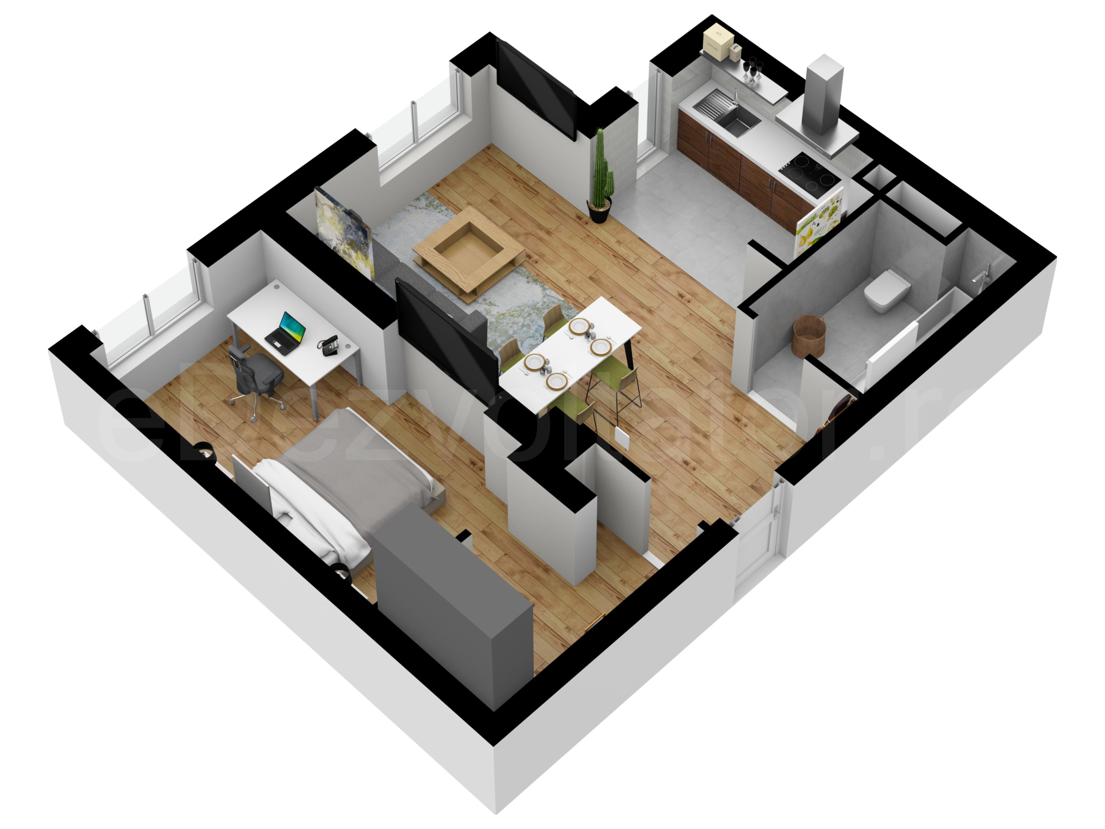 Apartament 2 Camere 52mp Avrig Park Residence Proiecție 3D 