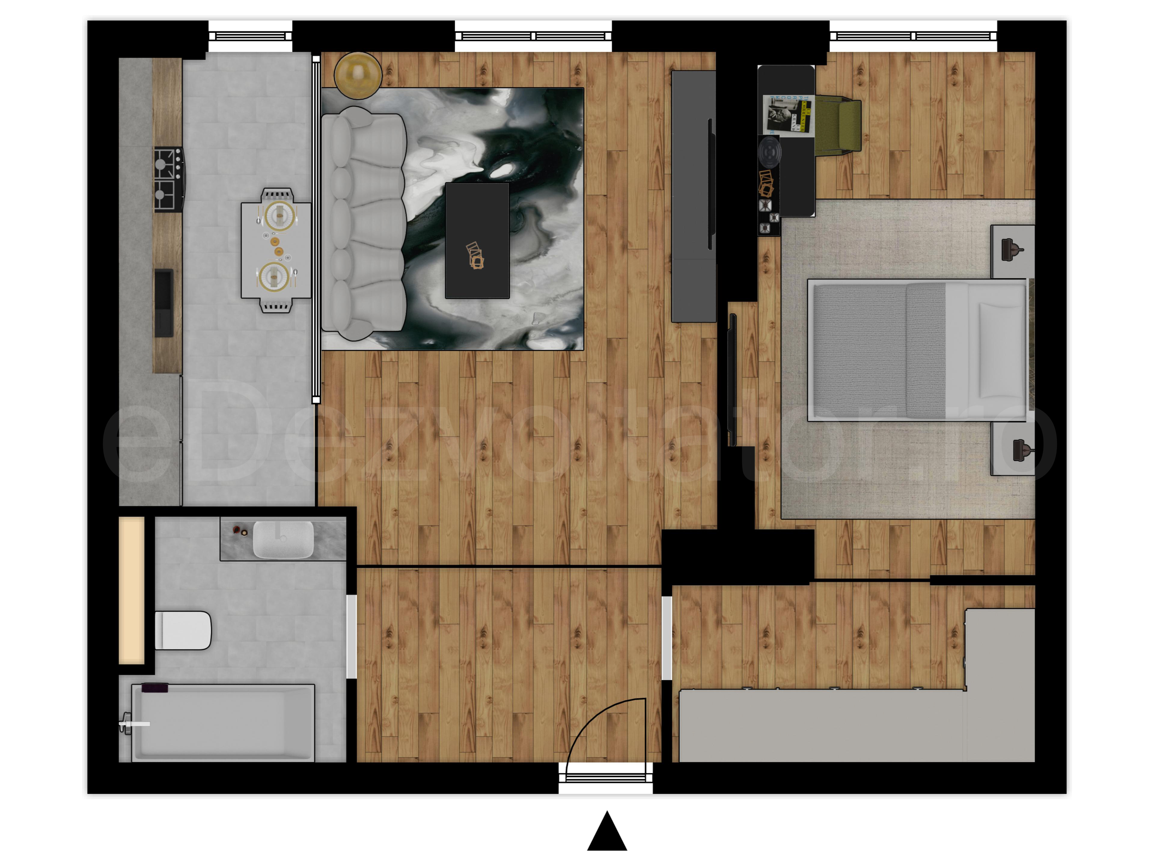 Proiecție 2D Apartament 2 camere 56 mp Avrig Park Residence 