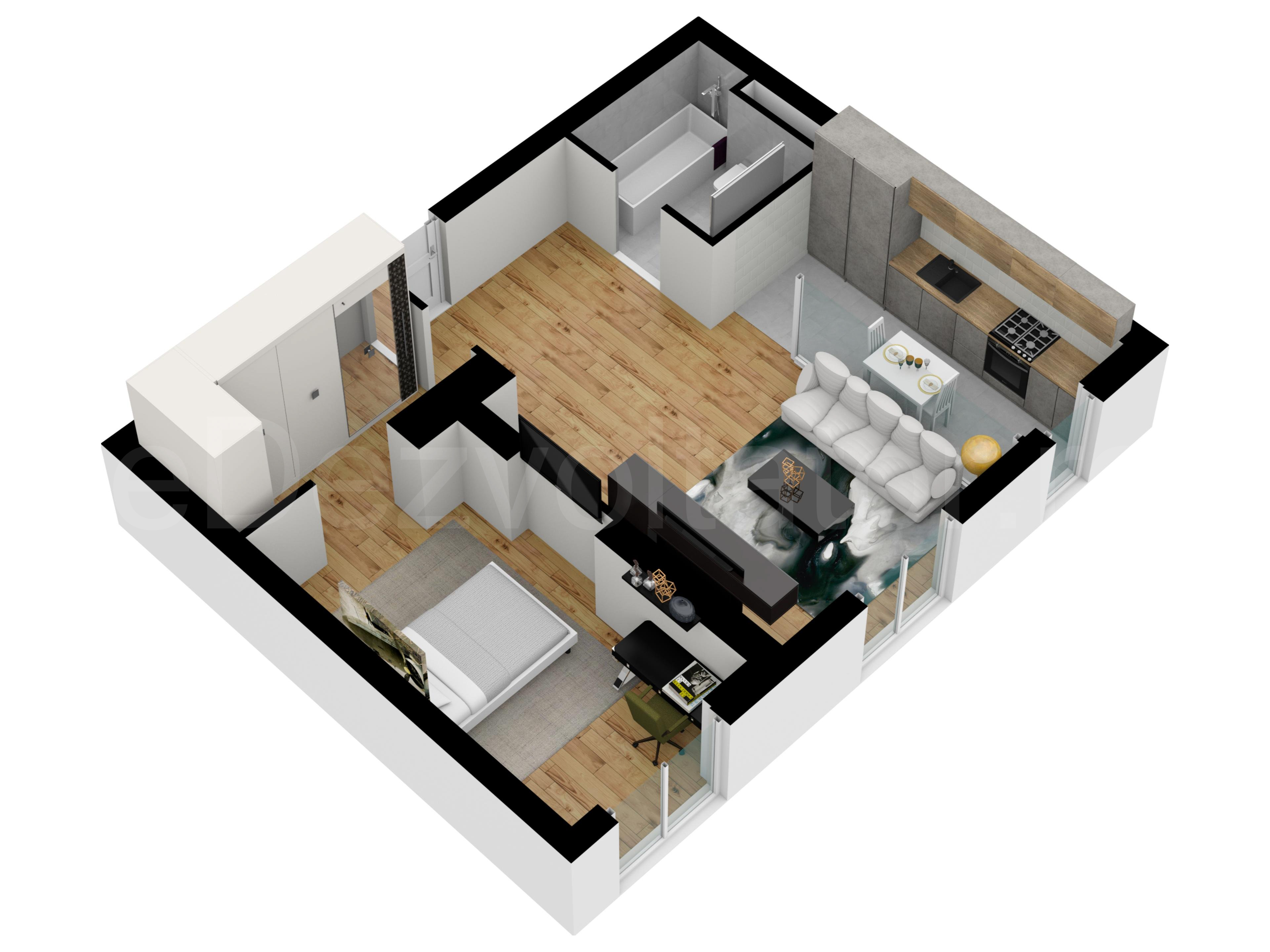 Proiecție 3D Apartament 2 camere 56 mp Avrig Park Residence