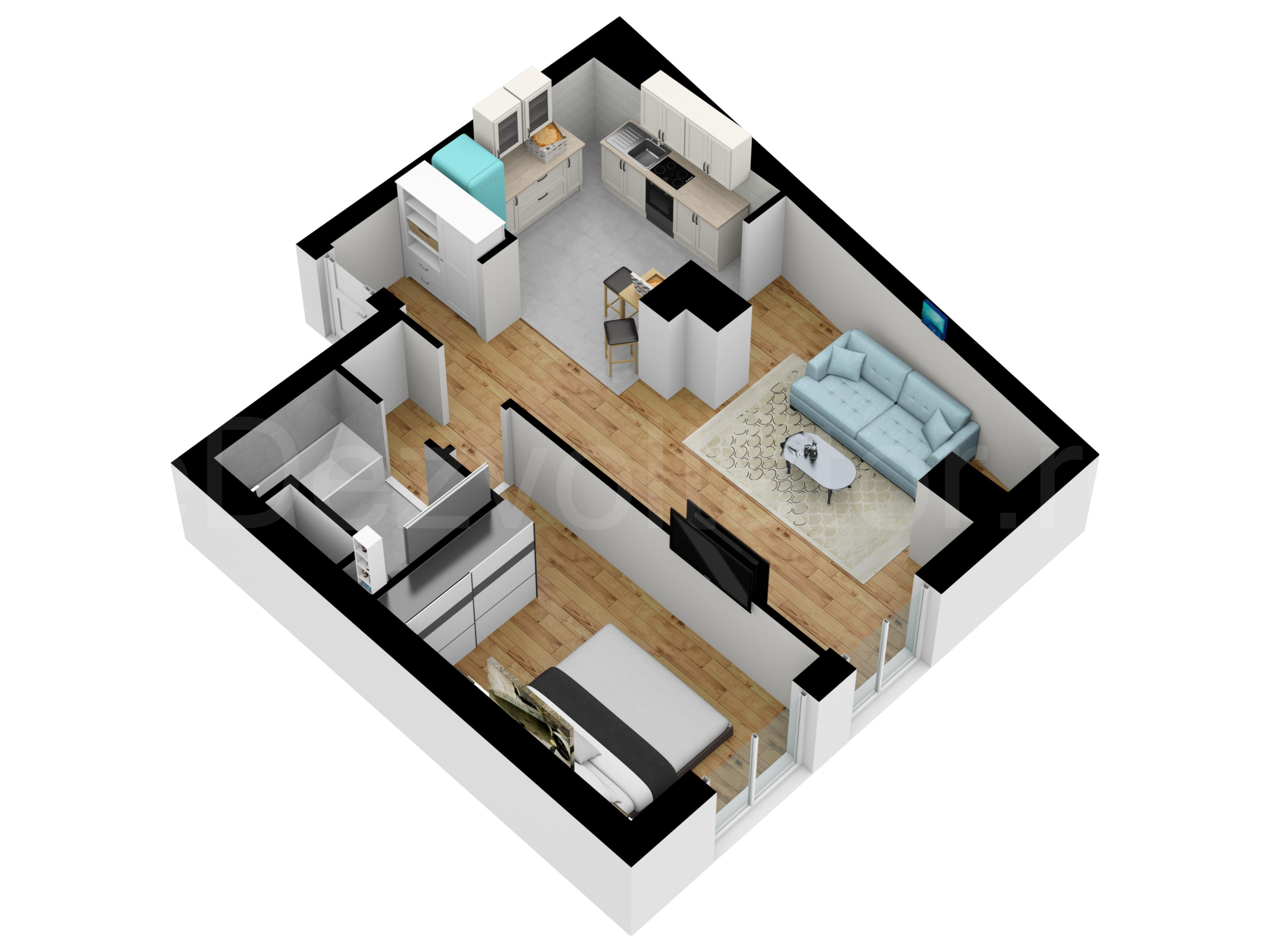 Apartament 2 Camere 55mp Avrig Park Residence Proiecție 3D 