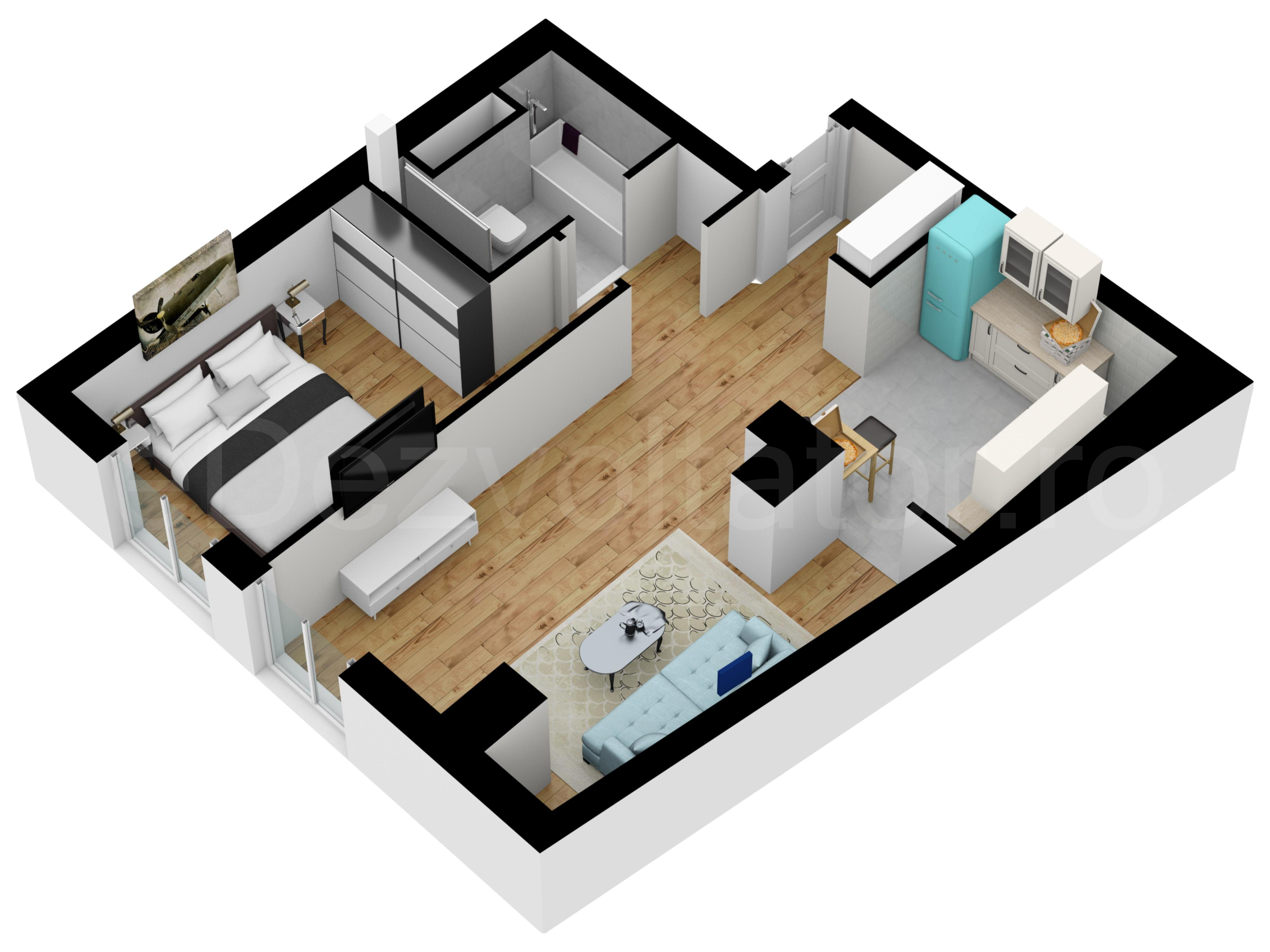 Apartament 2 Camere 55mp Avrig Park Residence Proiecție 3D 