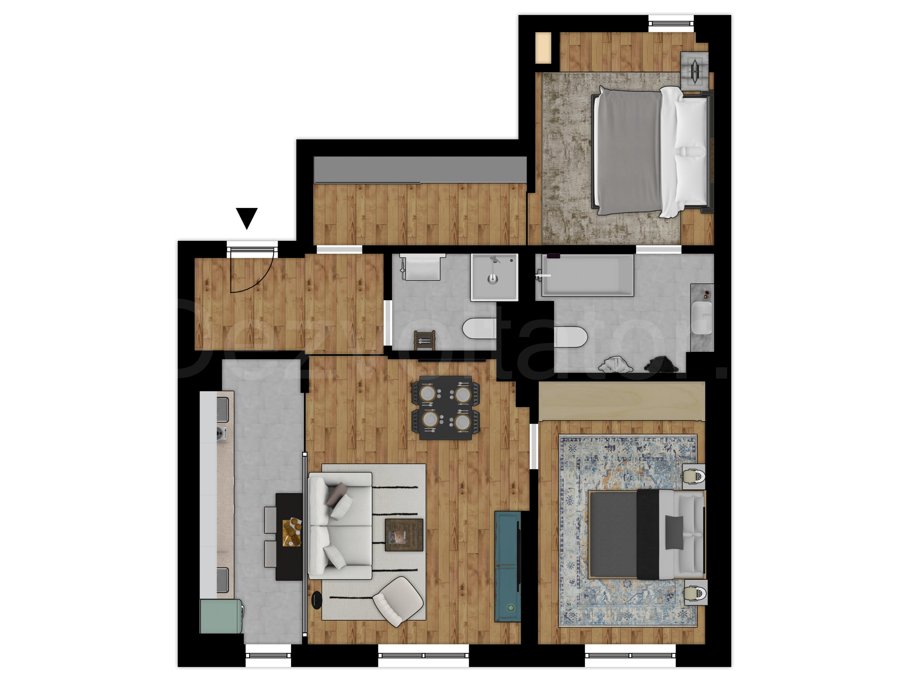 Proiecție 2D Apartament 3 Camere 74mp Avrig Park Residence 