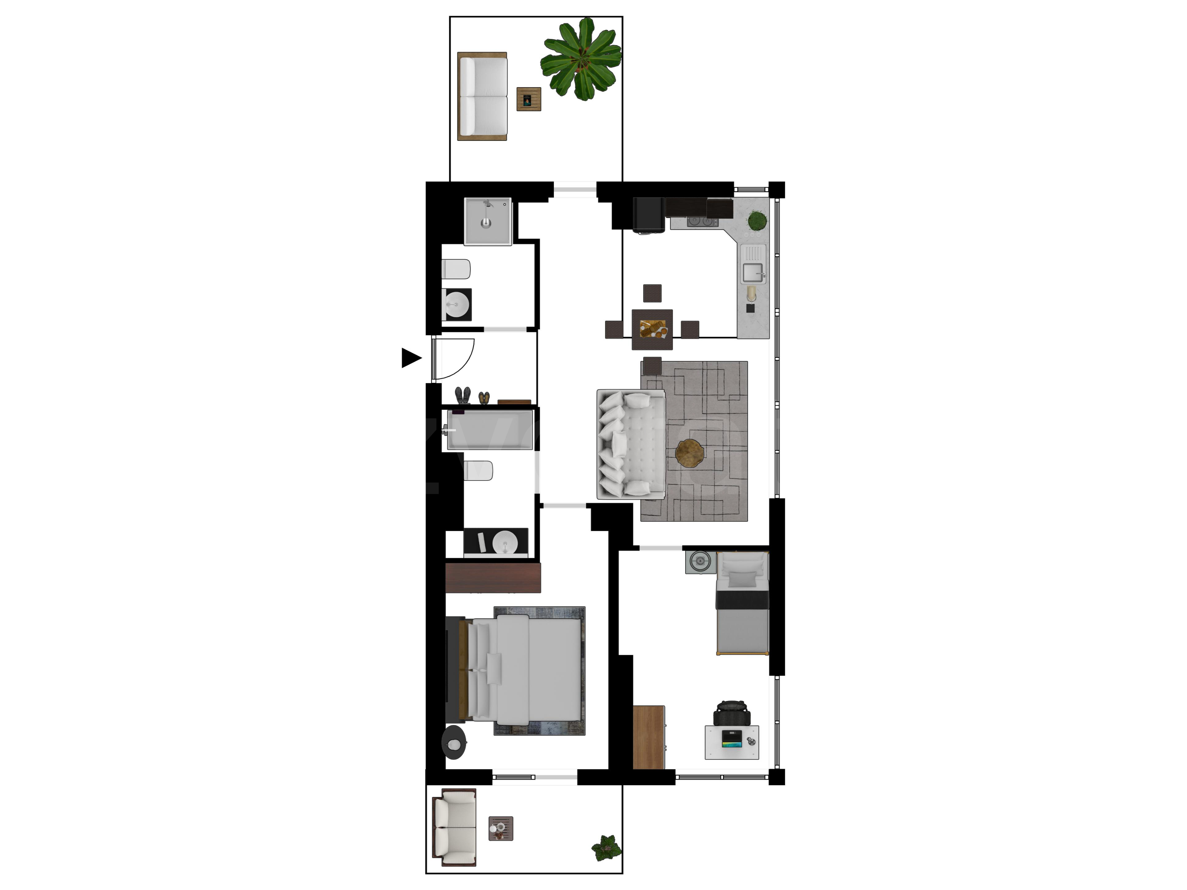 Proiecție 2D Apartament 3 Camere 77mp Avrig Park Residence 