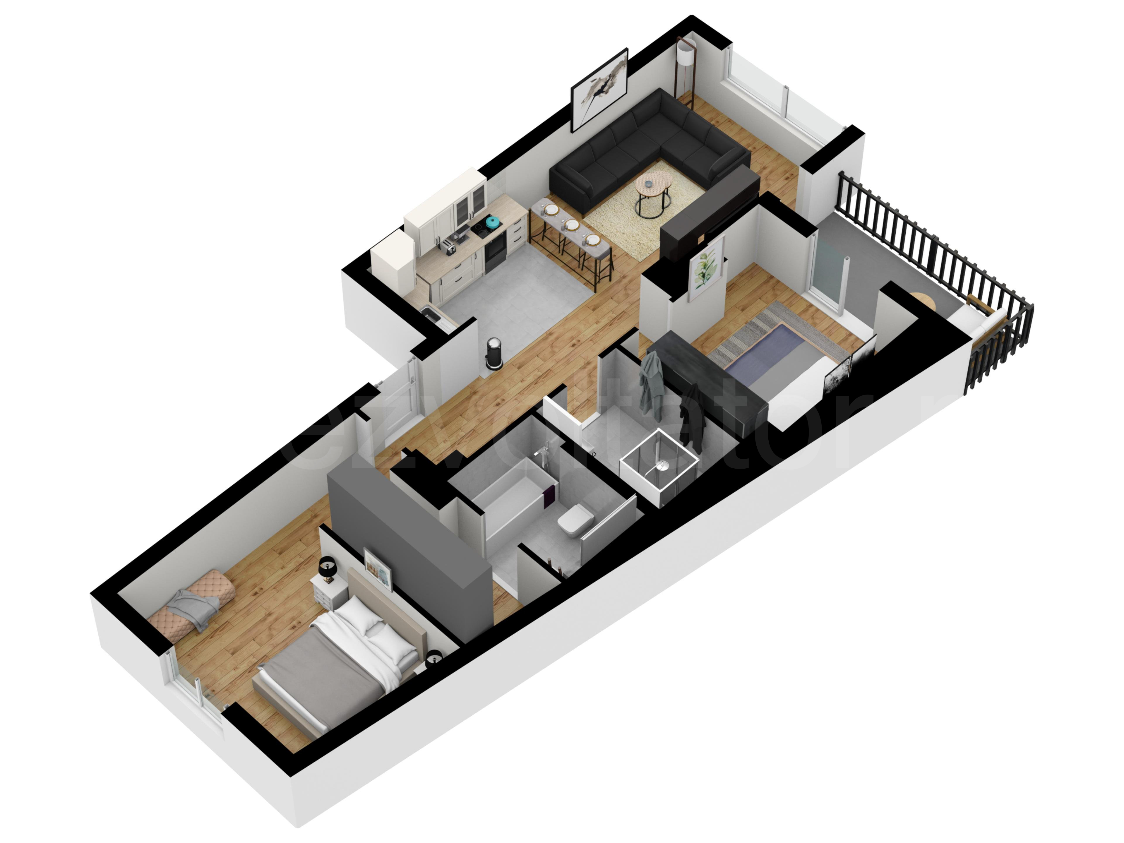 Apartament 3 Camere 82mp Avrig Park Residence Proiecție 3D 
