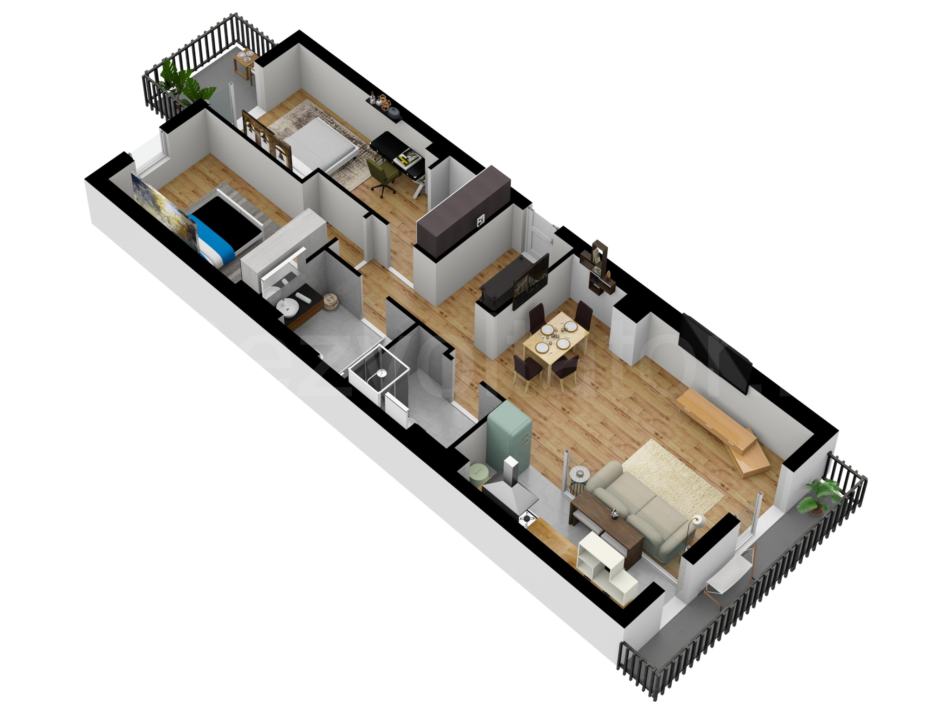 Apartament 3 Camere 93mp Avrig Park Residence Proiecție 3D 
