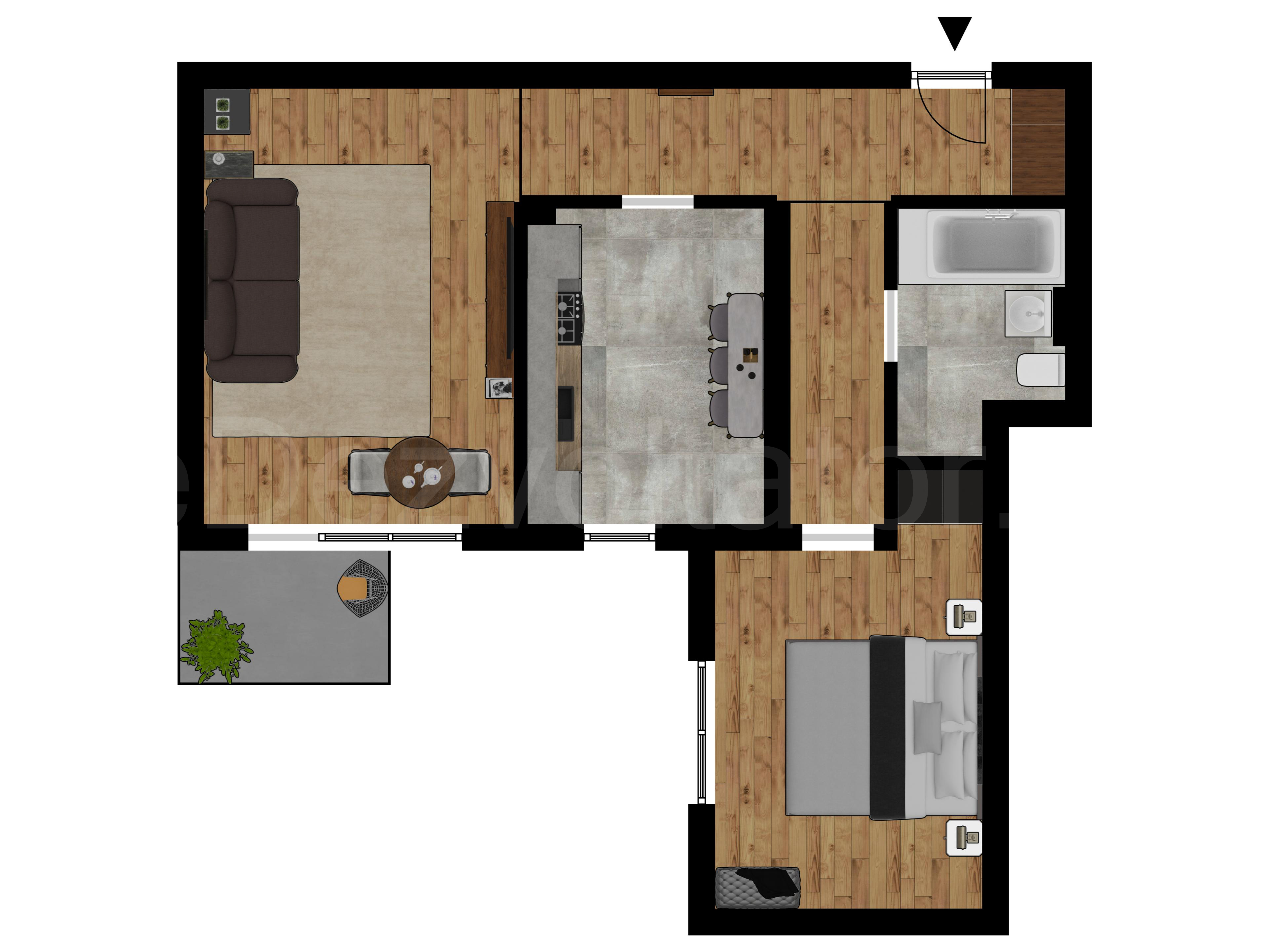 Proiecție 2D Apartament 2 camere 59 mp Regie Residence 