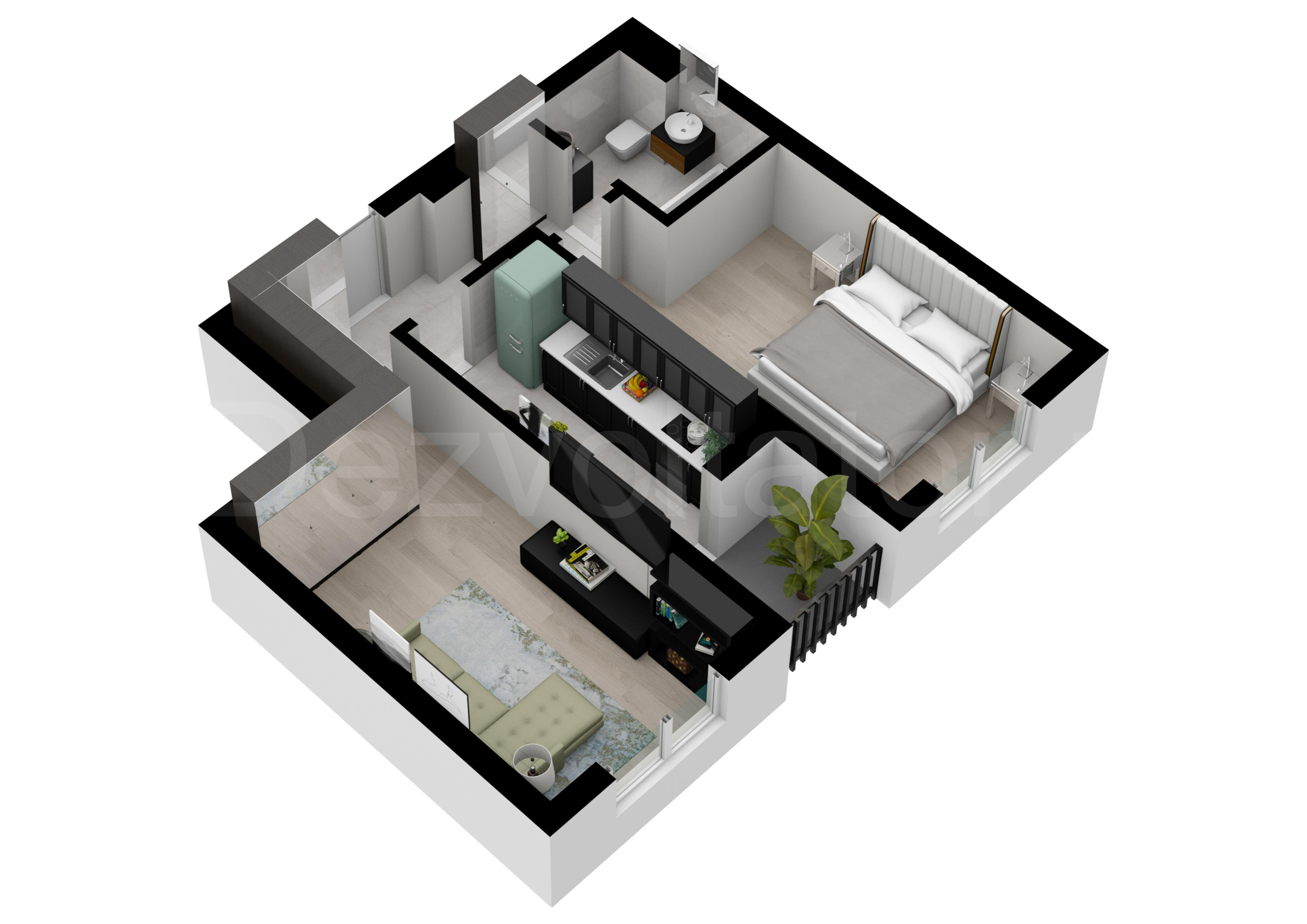 Apartament 2 Camere 52mp Rezervelor87 Proiecție 3D 