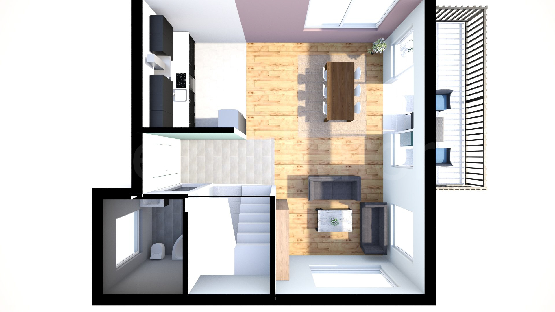 Proiecție 3D Casă individuală cu un etaj 142 mp Idyllic Residence Tunari - parter