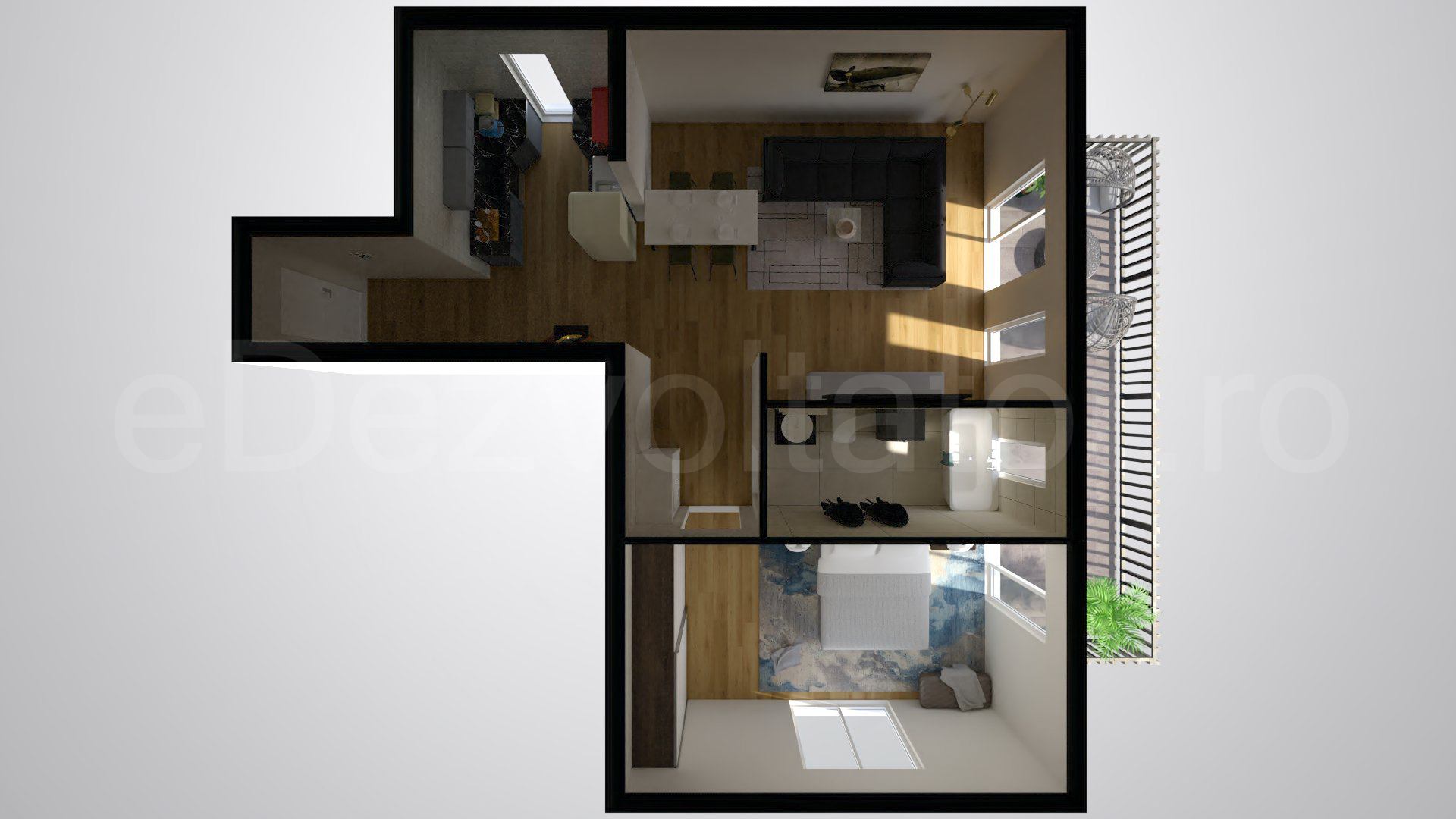 Simulare iluminat natural  Apartament 2 camere 77 mp Chopin 15A
