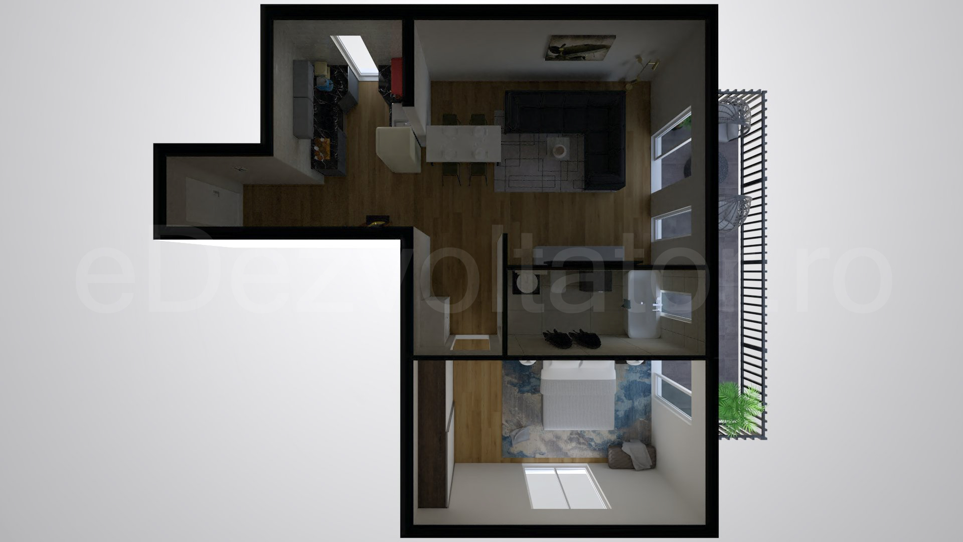 Simulare iluminat natural  Apartament 2 camere 77 mp Chopin 15A