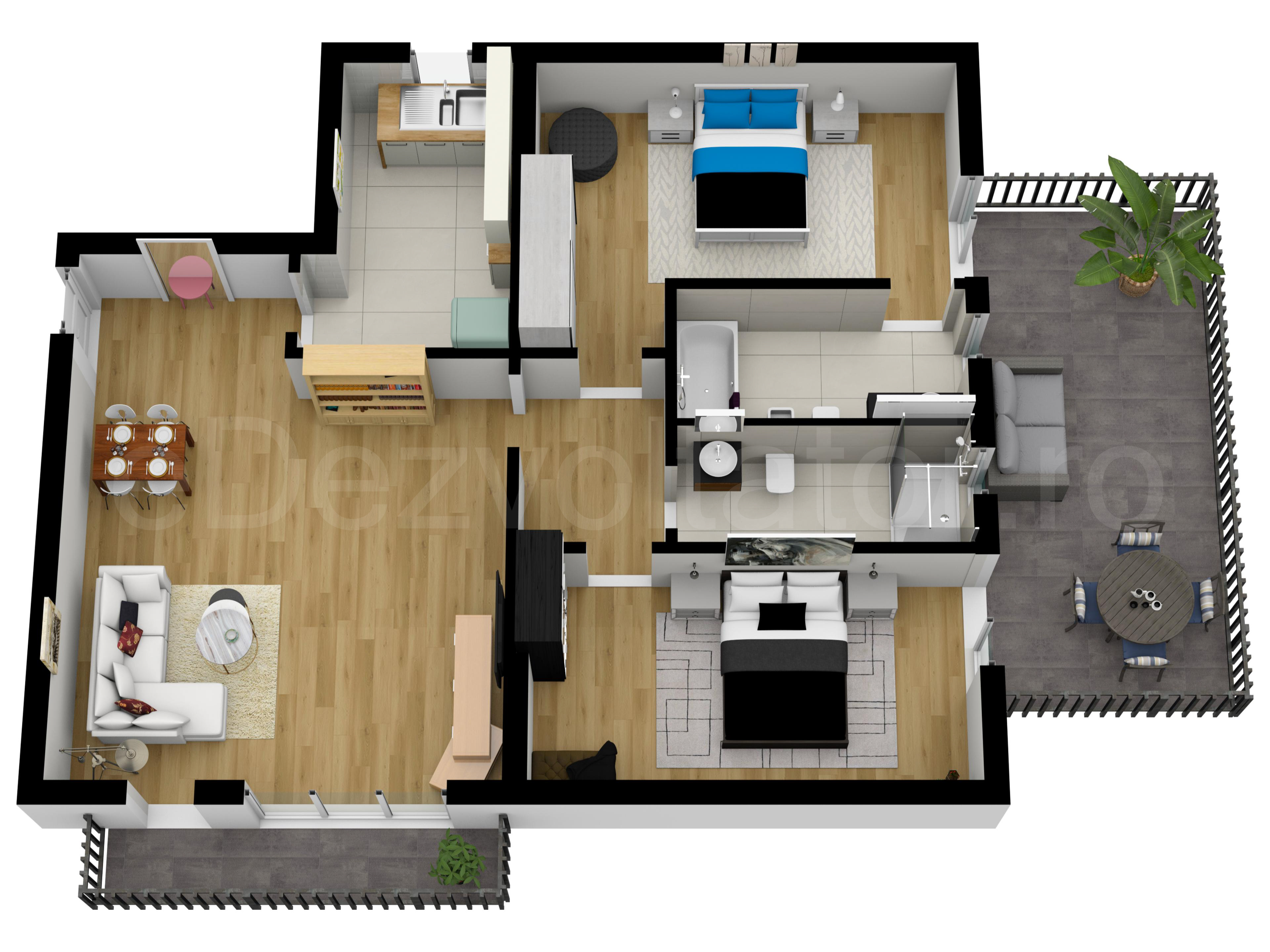 Proiecție 3D Apartament 3 Camere 116mp Chopin 15A