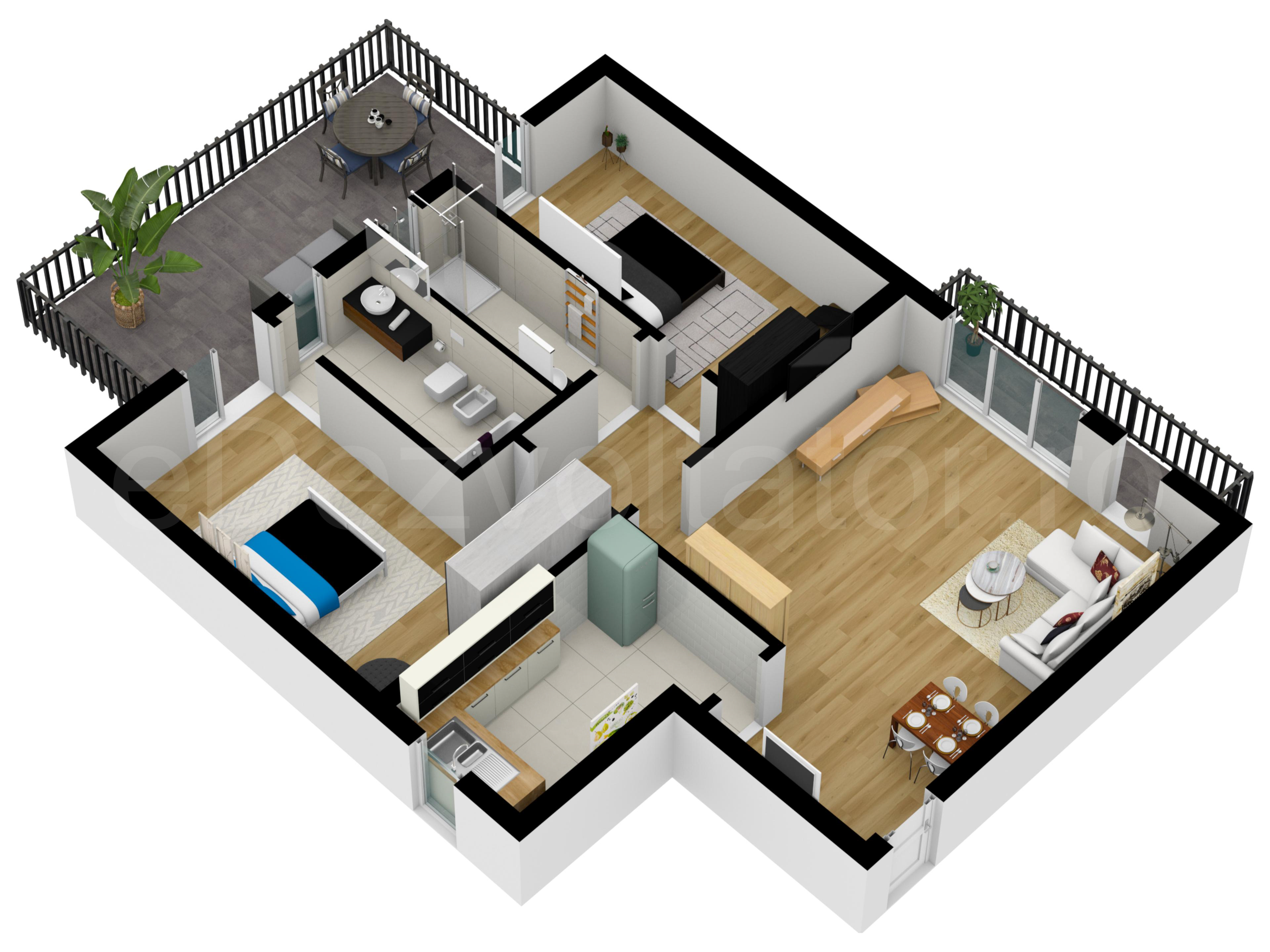 Apartament 3 Camere 116mp Chopin 15A Proiecție 3D 