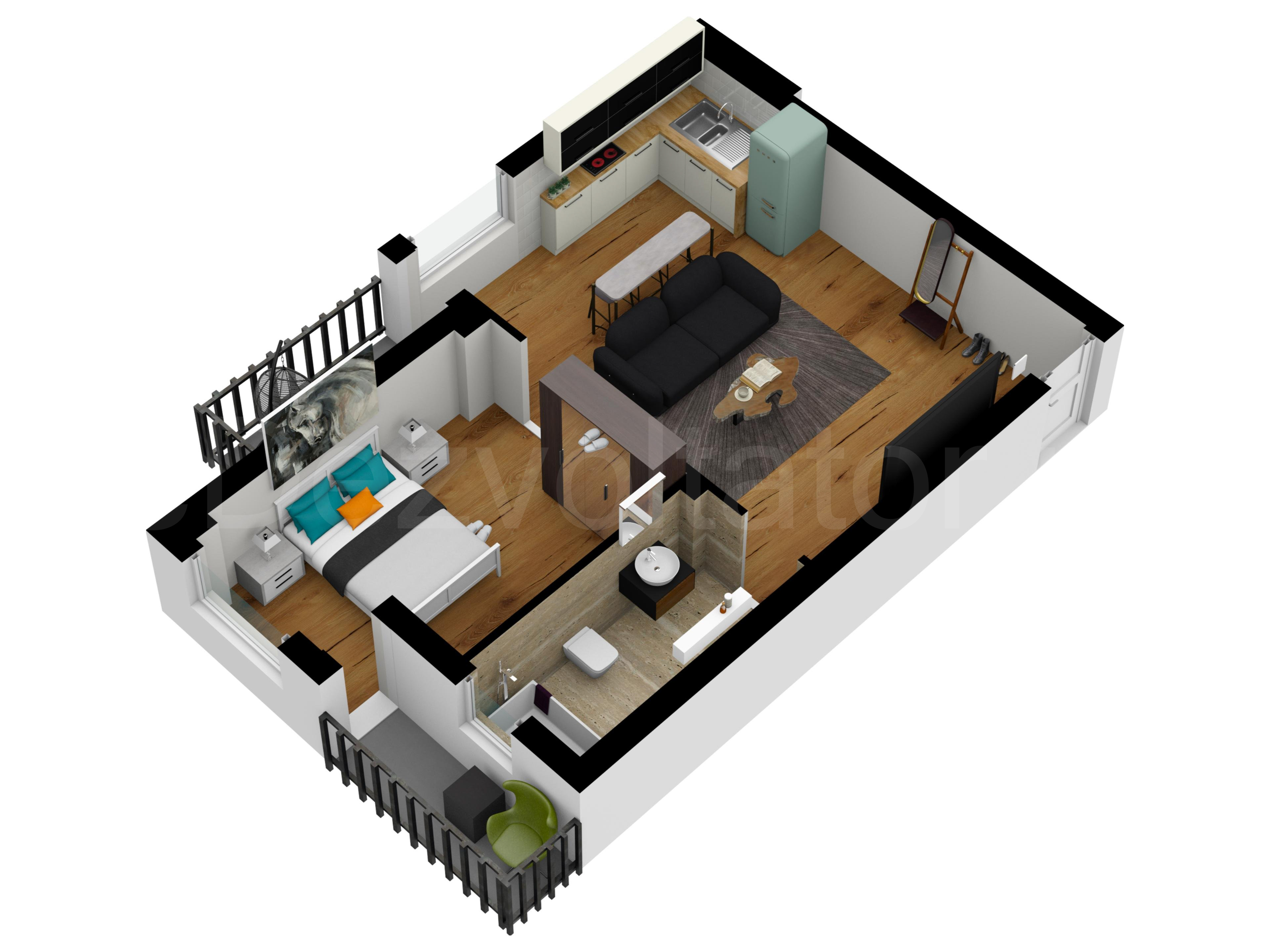 Apartament 2 Camere 51mp Oituz 71 Proiecție 3D 