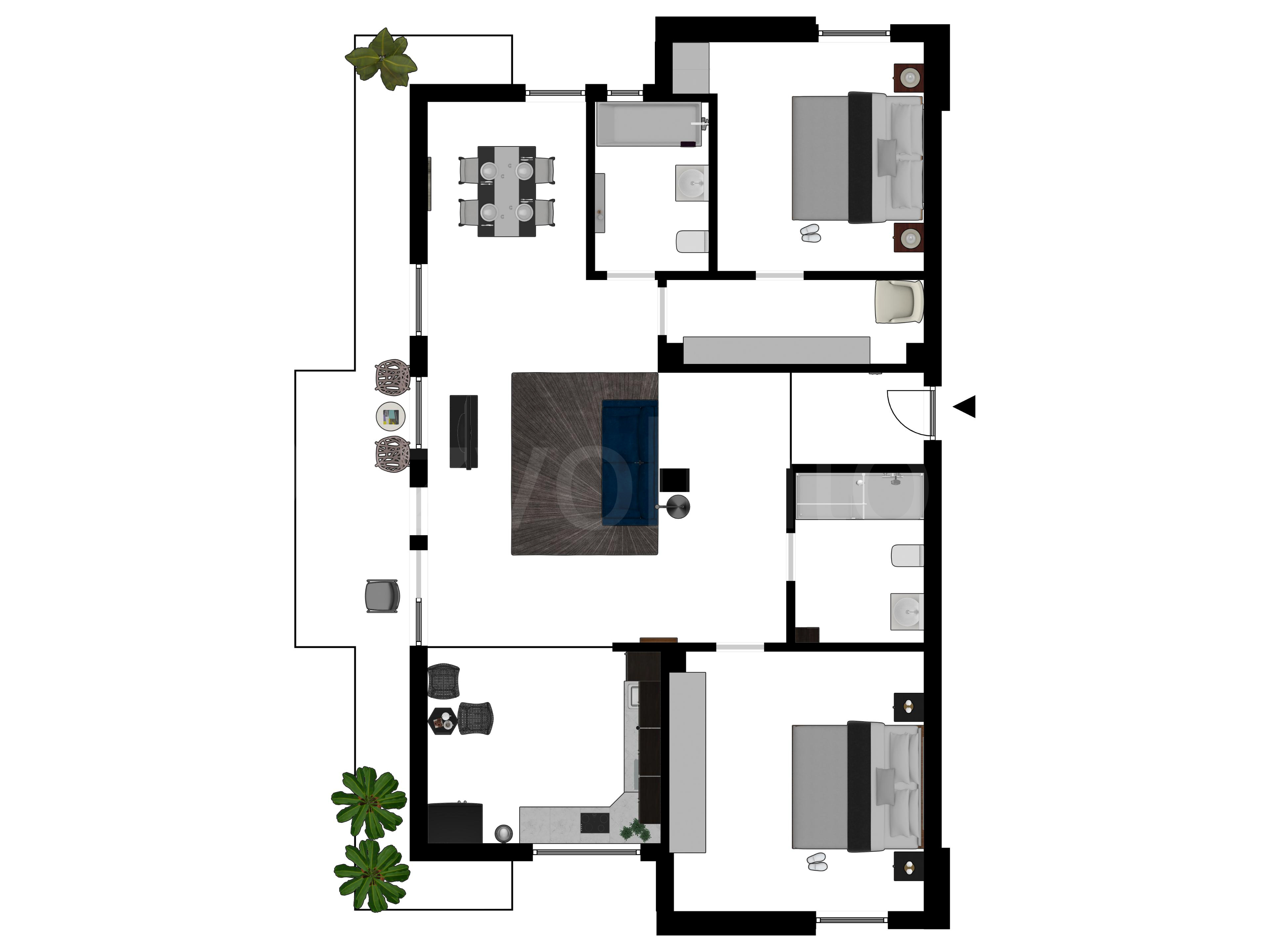 Proiecție 2D Apartament 3 Camere 128mp Oituz 71 