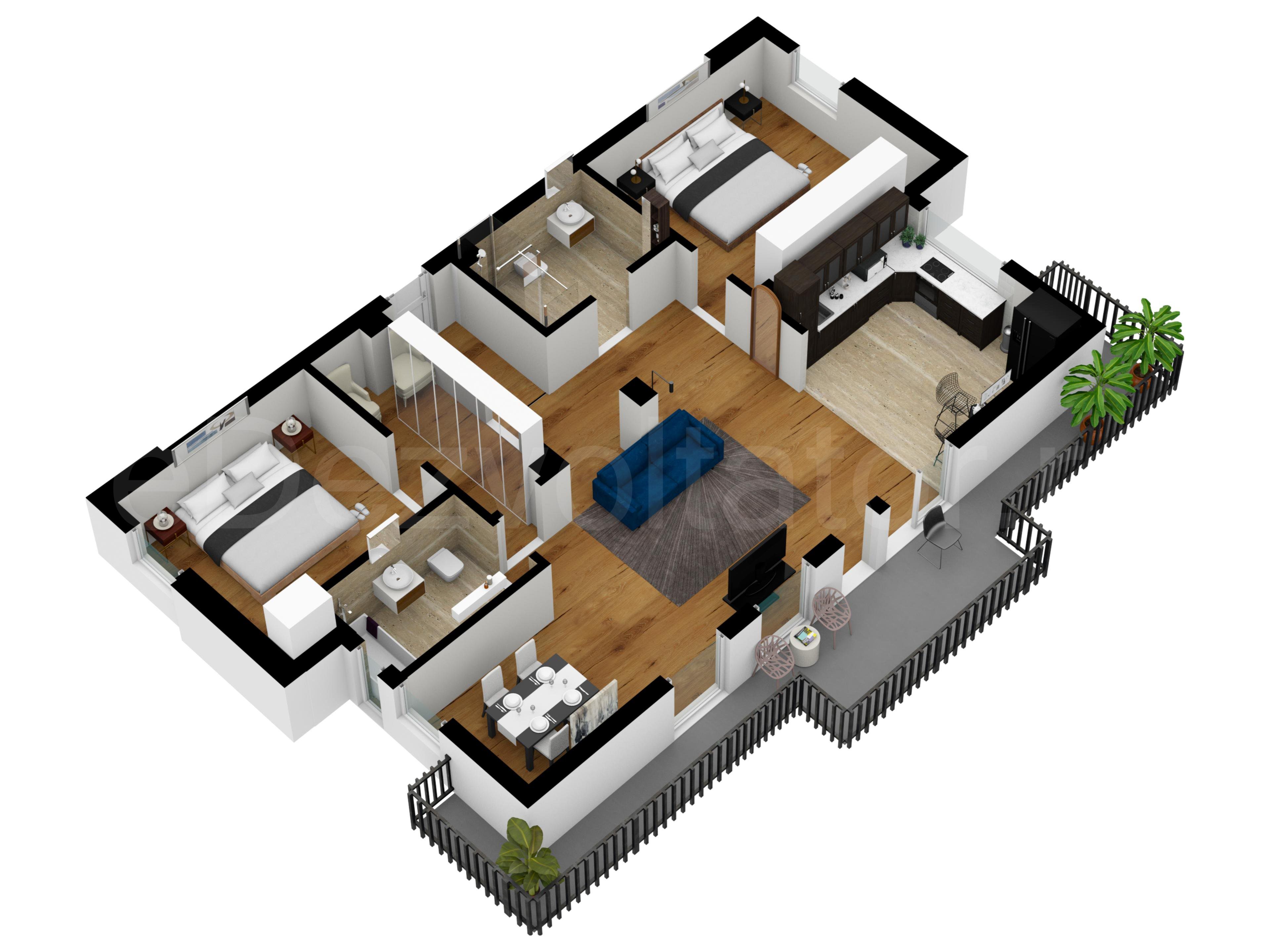 Apartament 3 Camere 128mp Oituz 71 Proiecție 3D 