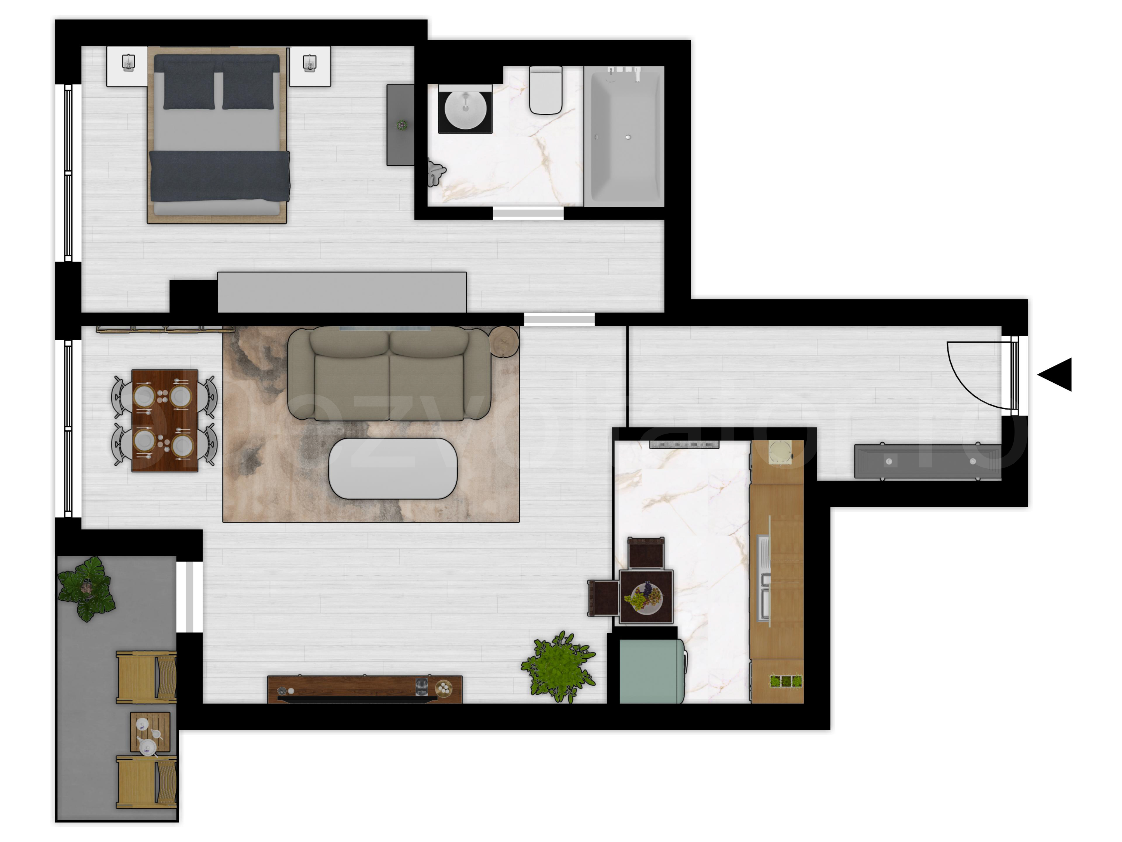 Proiecție 2D Apartament 2 camere 58 mp City Moor 
