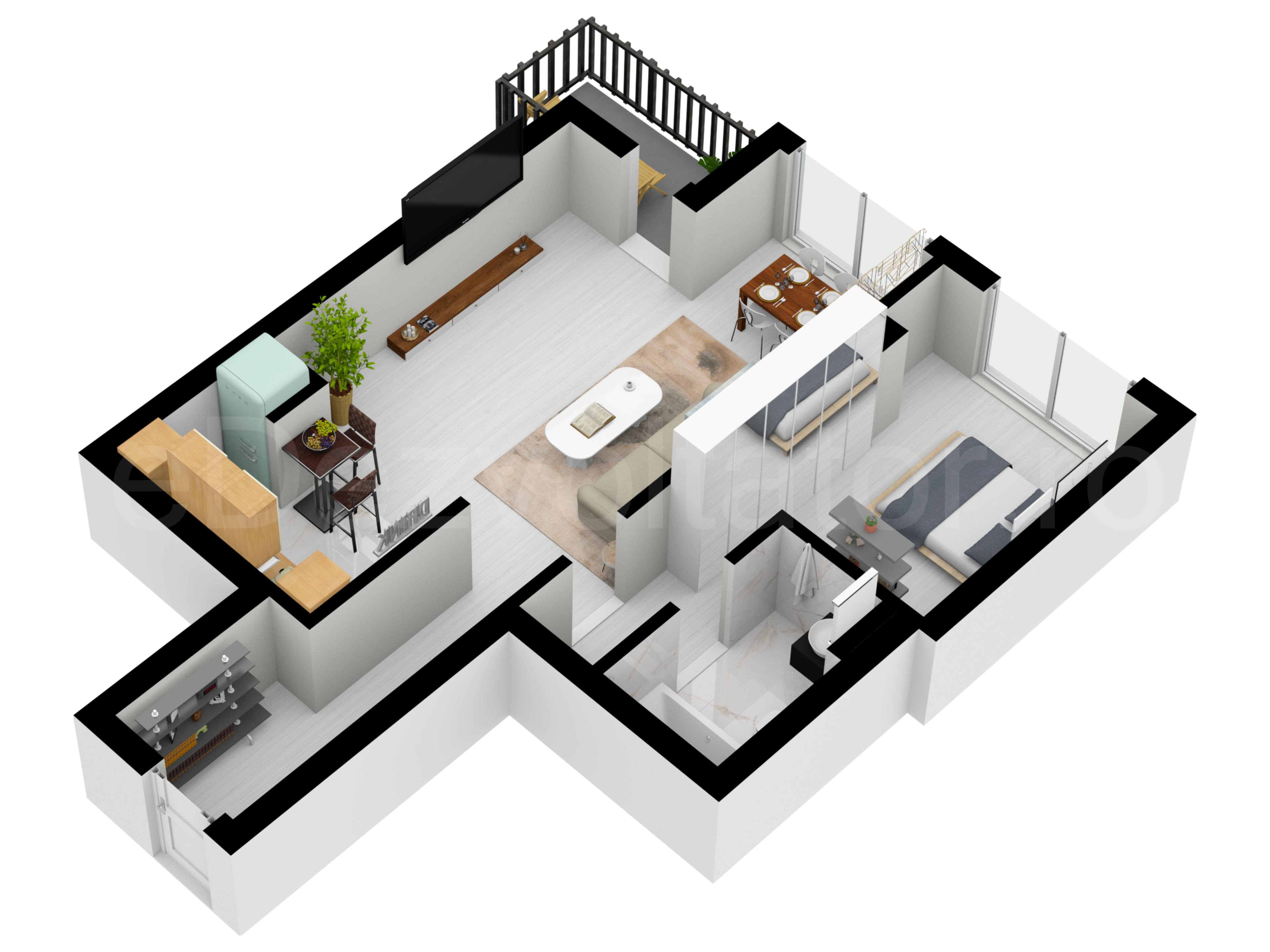 Proiecție 3D Apartament 2 camere 58 mp City Moor