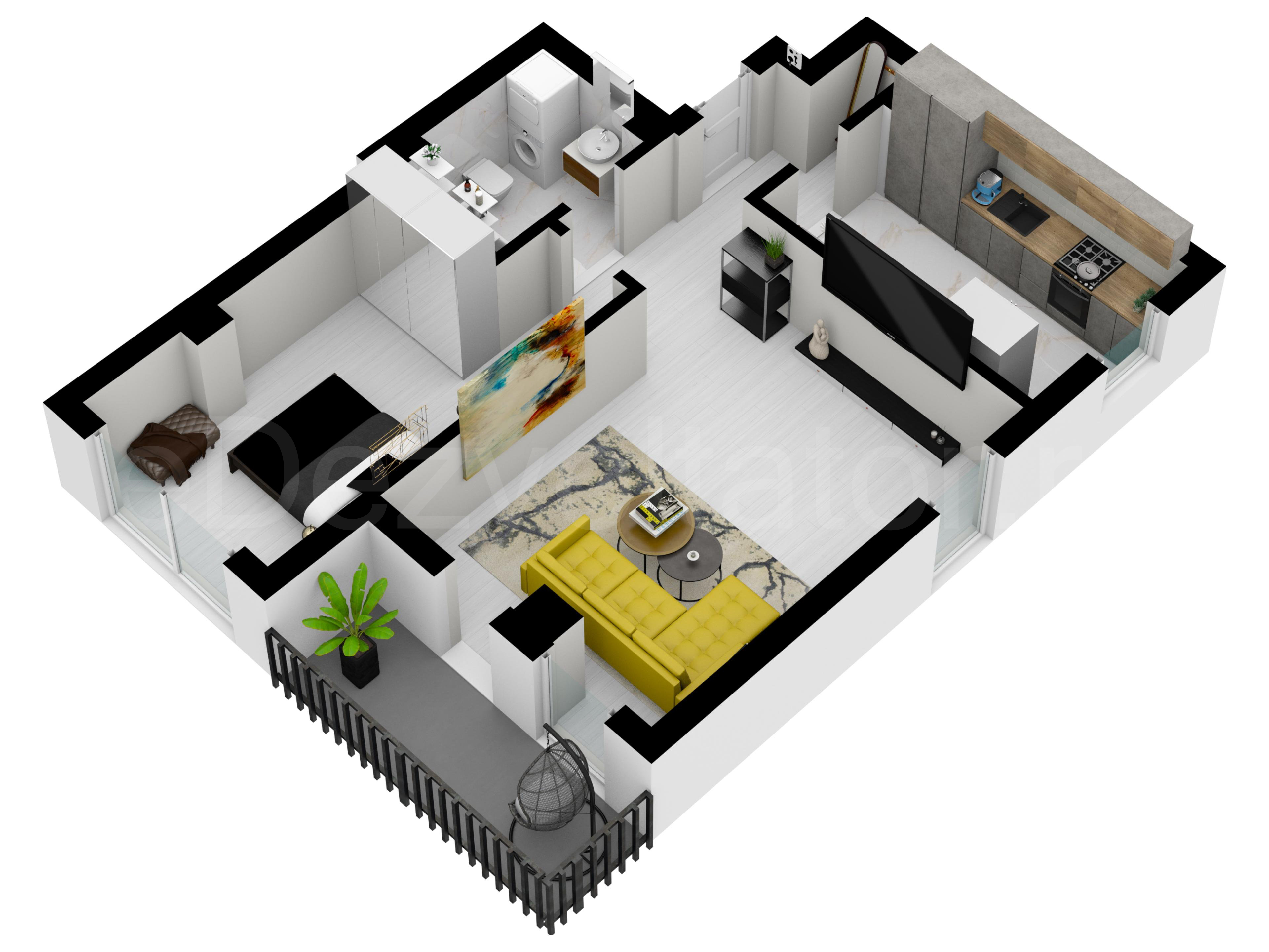 Proiecție 3D Apartament 2 camere 60 mp City Moor